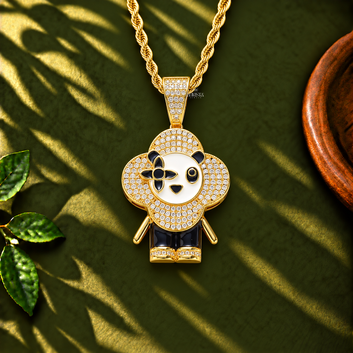 Flower Character Panda Pendant Moissanite in Diamond Silver Hip Hop Fine Jewelry