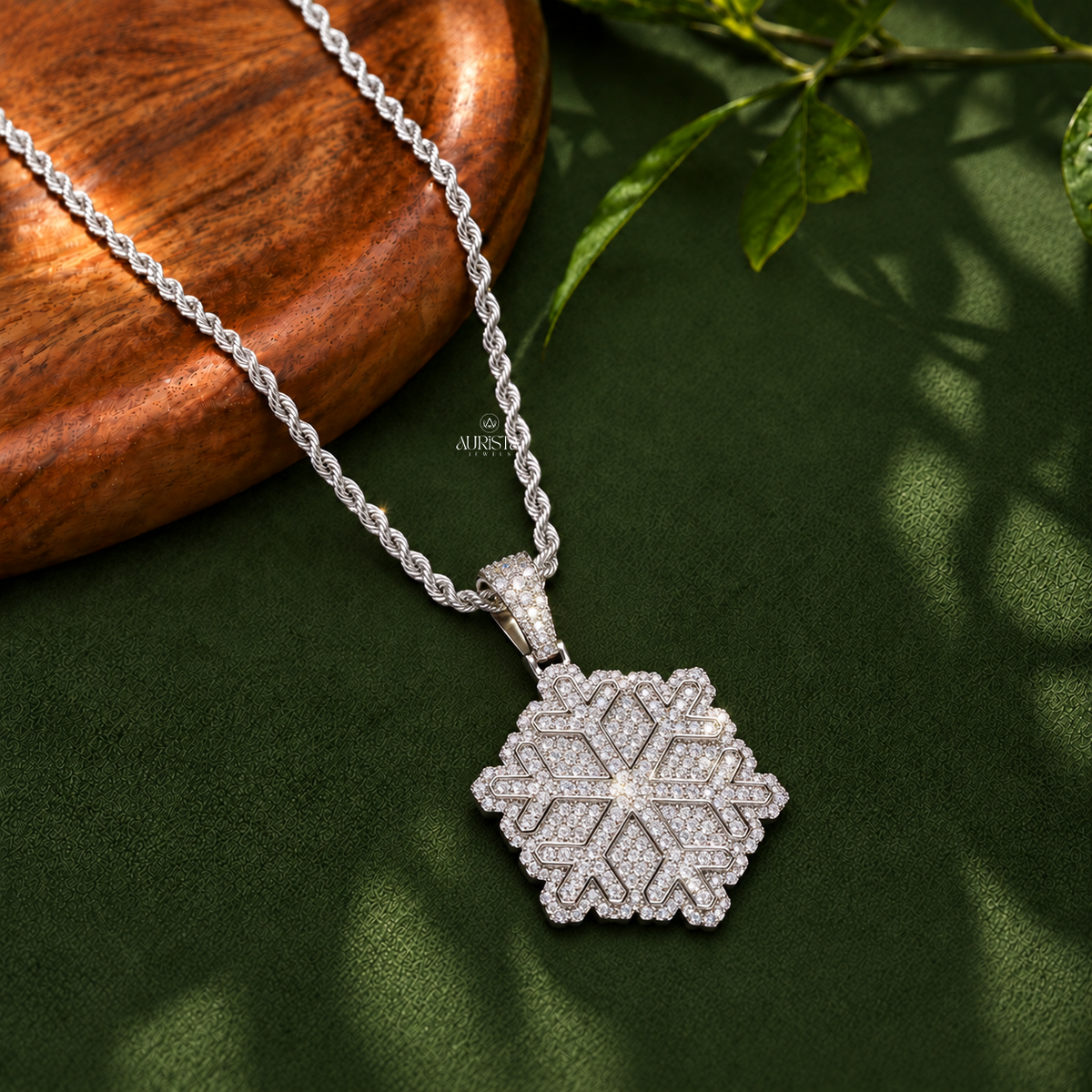 Winter Snowflake Pendant Necklace Charm Moissanite in Diamond Luxury Ice Jewelry