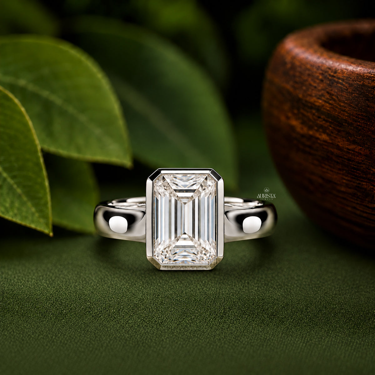 Radiant Lab Grown Diamond Ring, Bezel Set Solitaire Minimalist White Gold Band Ring