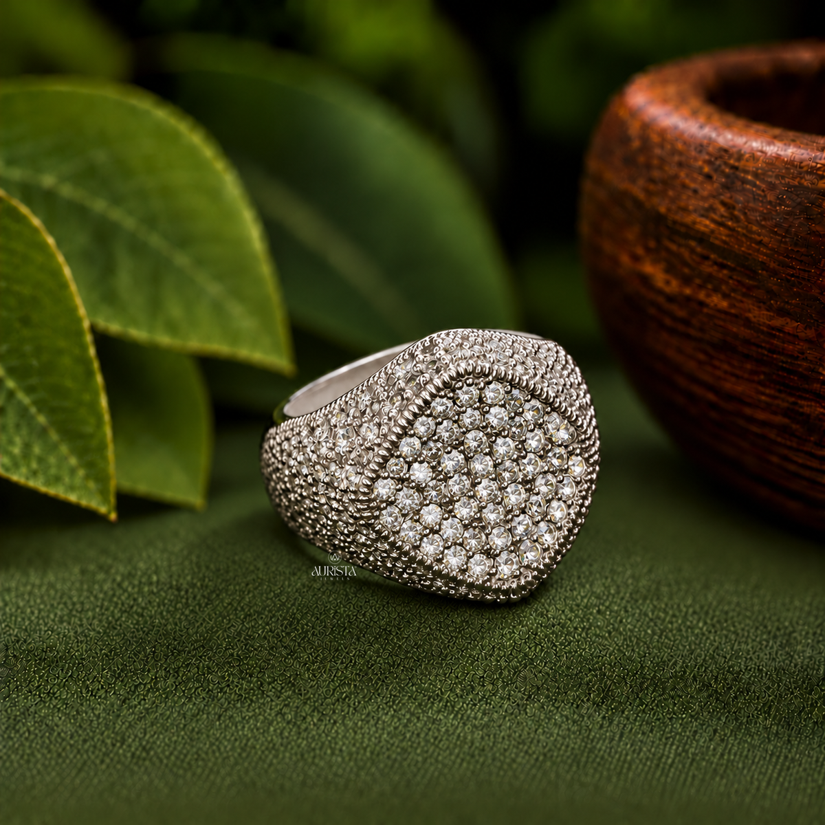 Wide Pavé Square Signet Ring Moissanite in Diamond Luxury Statement Band