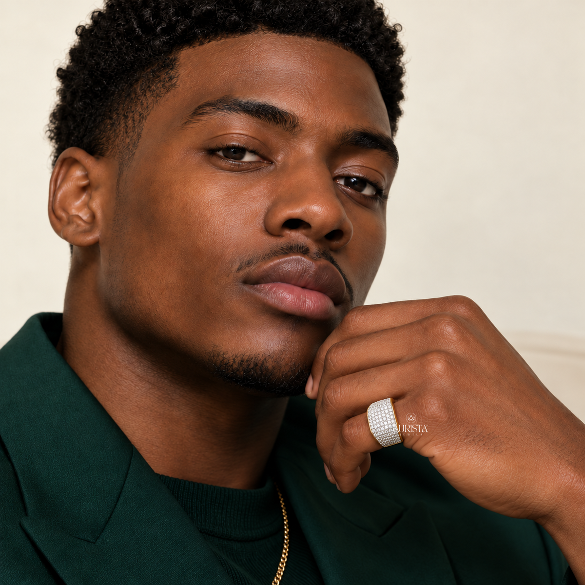 Wide Chunky Pavé Band Ring Moissanite in Diamond Luxury Gold Statement Jewelry
