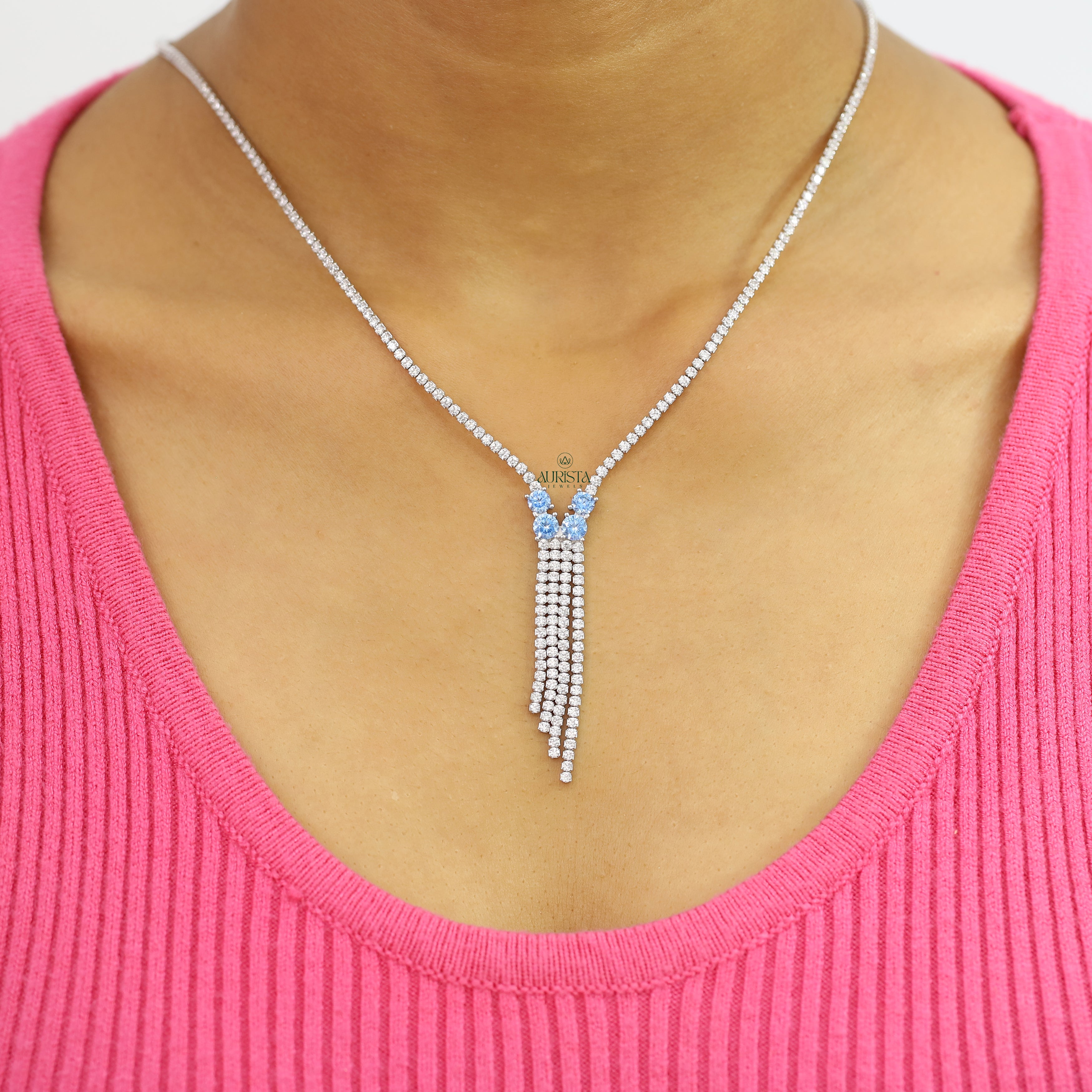 Round Cut Moissanite Tassel Necklace Elegant Statement Jewelry Bridal Gift For Her