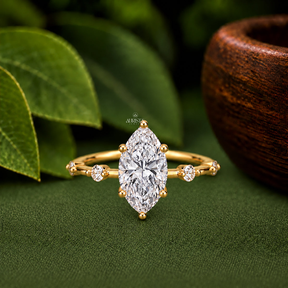 Marquise Shape Lab Grown Diamond Ring, Station Accent Dainty Anniversary Gift