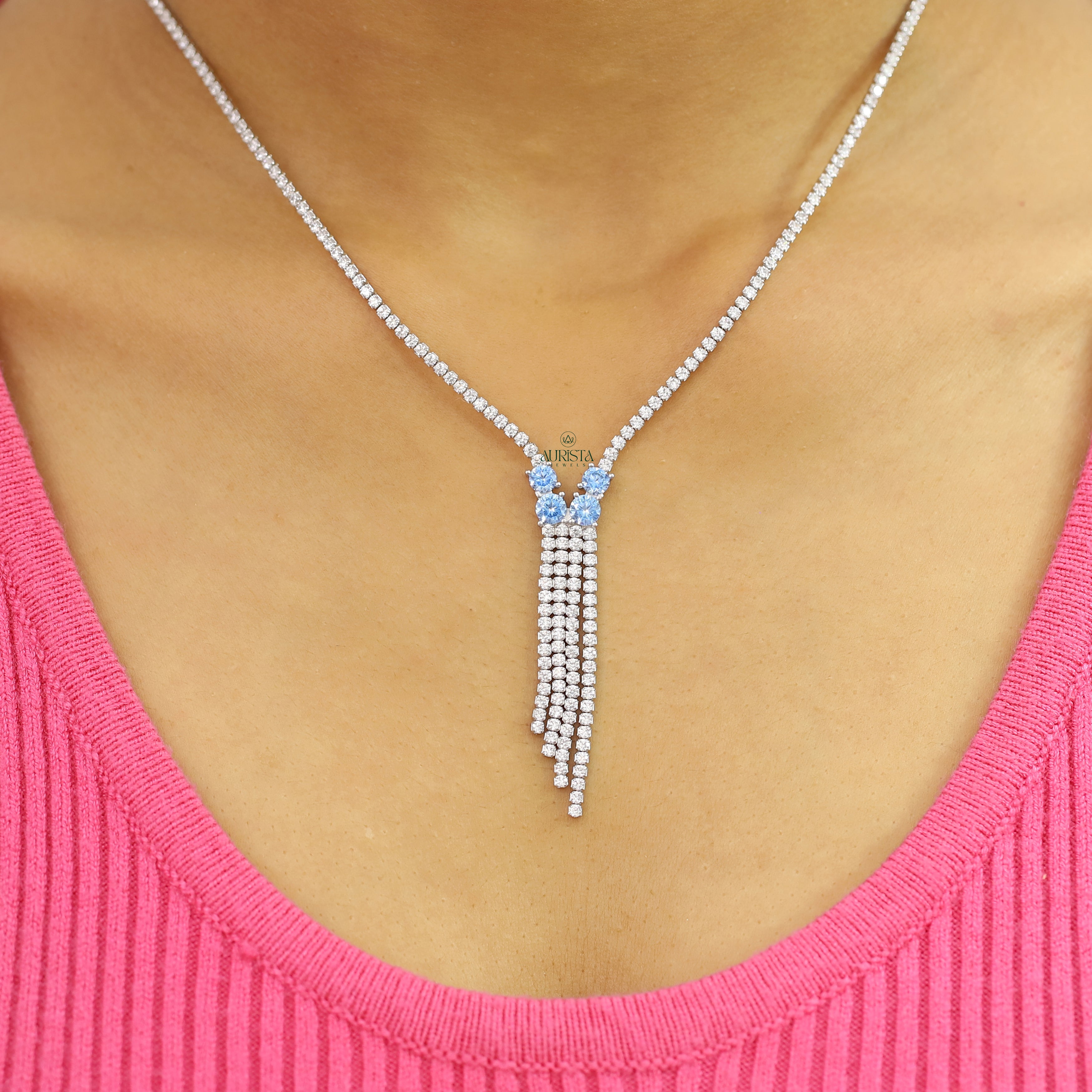 Round Cut Moissanite Tassel Necklace Elegant Statement Jewelry Bridal Gift For Her