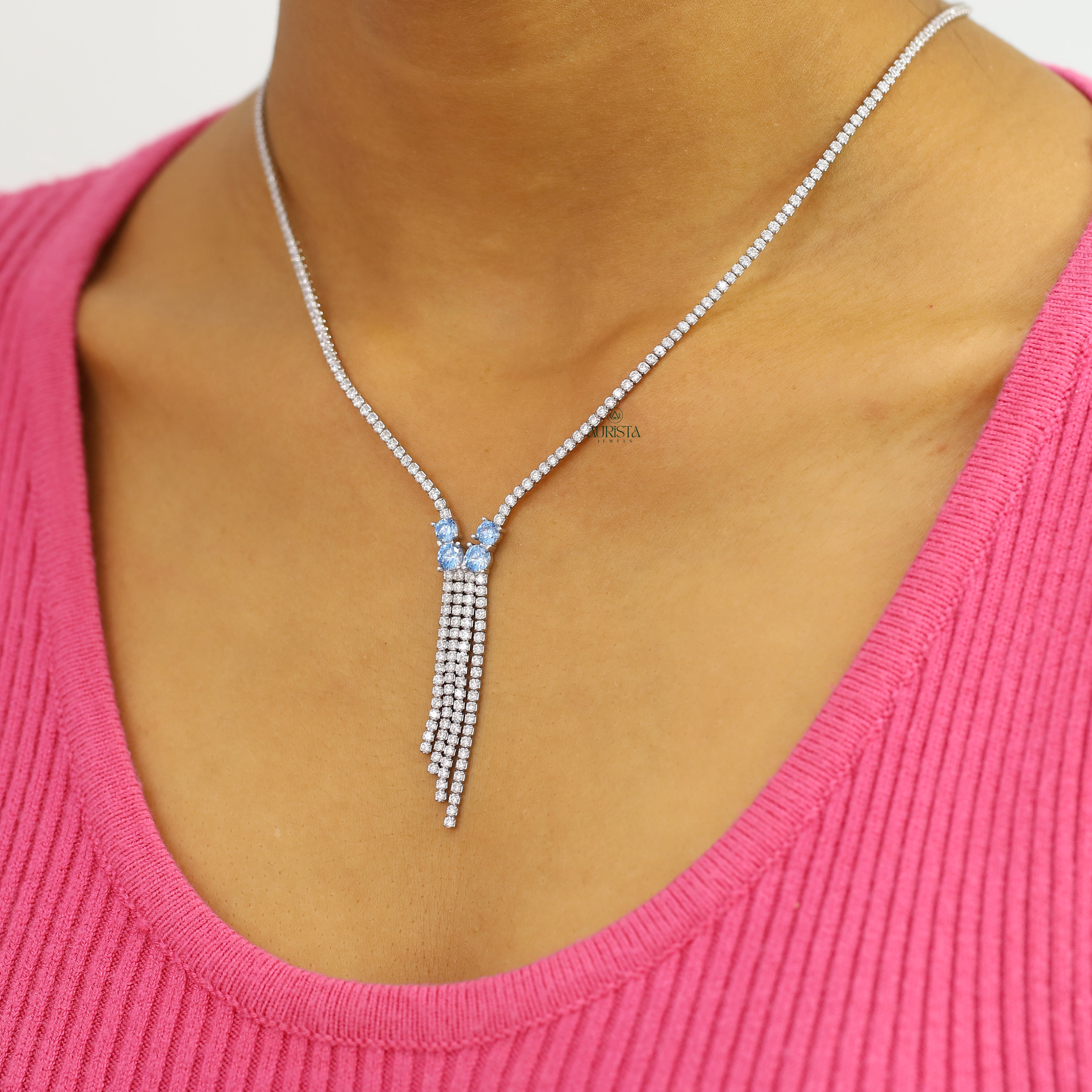 Round Cut Moissanite Tassel Necklace Elegant Statement Jewelry Bridal Gift For Her