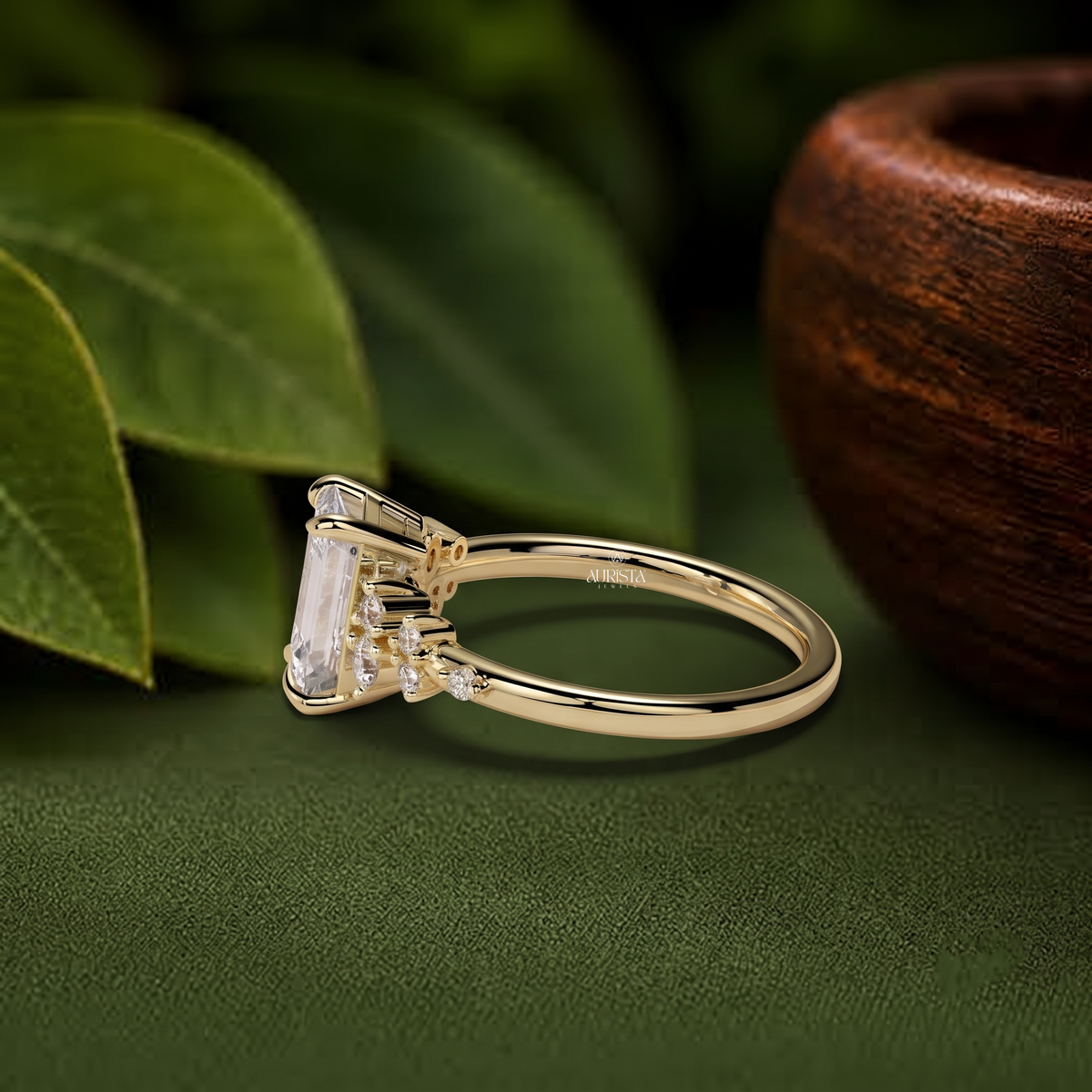 Emerald Cut Cluster Statement Ring Lab Grown in Diamond Gold Fine Jewelry