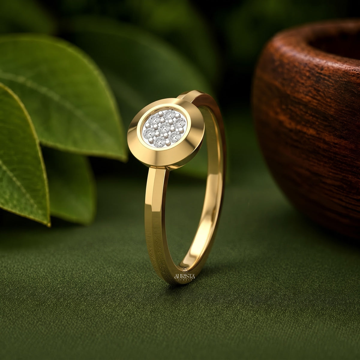 Bezel Set Round Cluster Ring Lab Grown in Diamond Fine Gold Jewelry