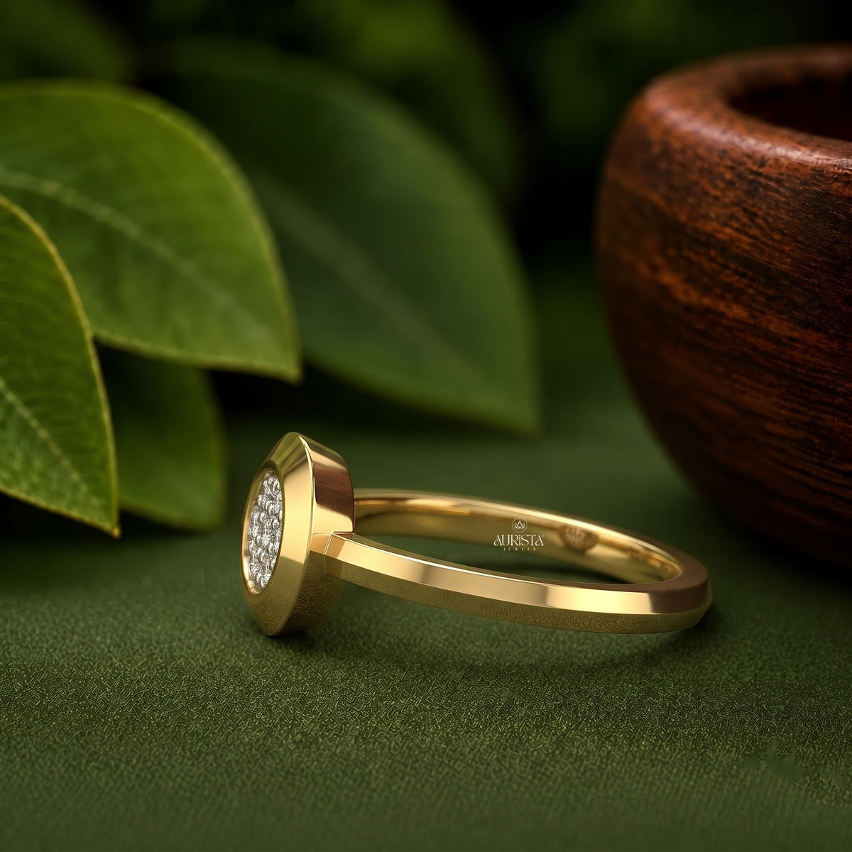 Bezel Set Round Cluster Ring Lab Grown in Diamond Fine Gold Jewelry