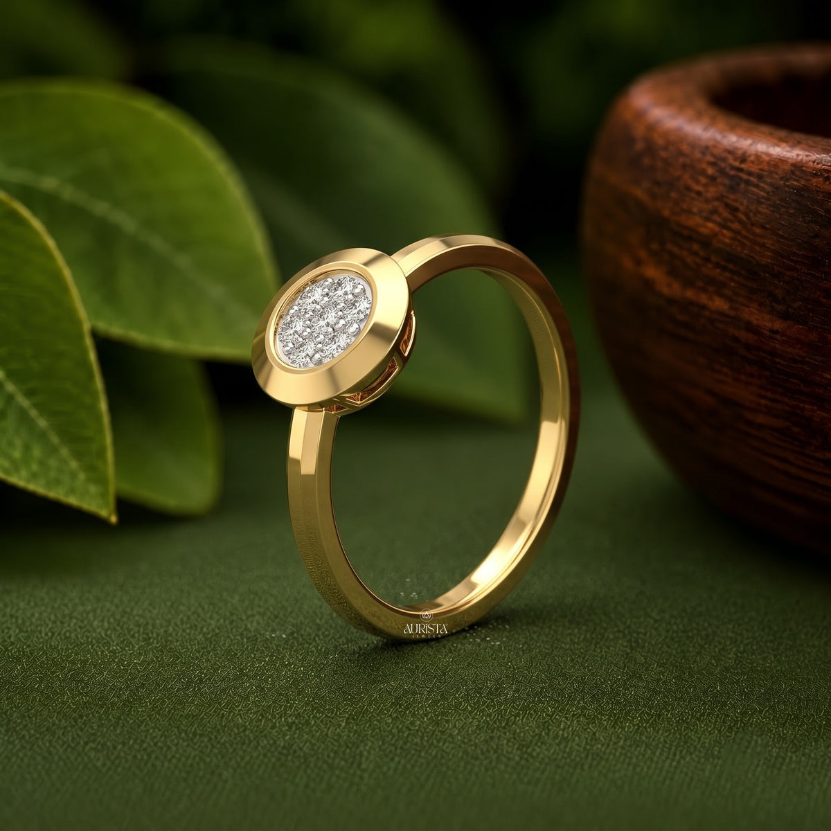 Bezel Set Round Cluster Ring Lab Grown in Diamond Fine Gold Jewelry