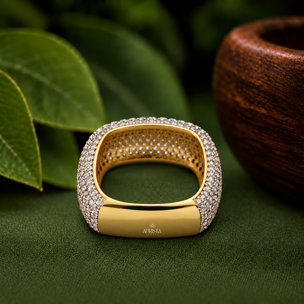Wide Chunky Pavé Band Ring Moissanite in Diamond Luxury Gold Statement Jewelry