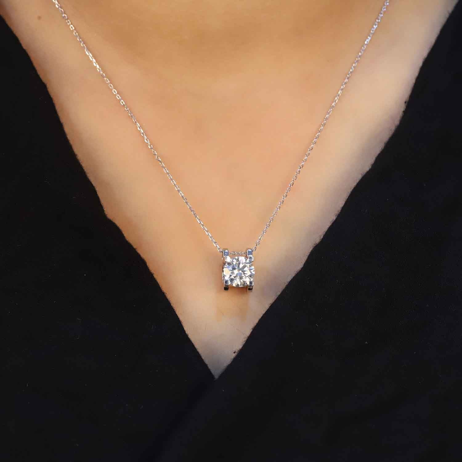 The Heart of White Round Diamond Pendant in White Gold