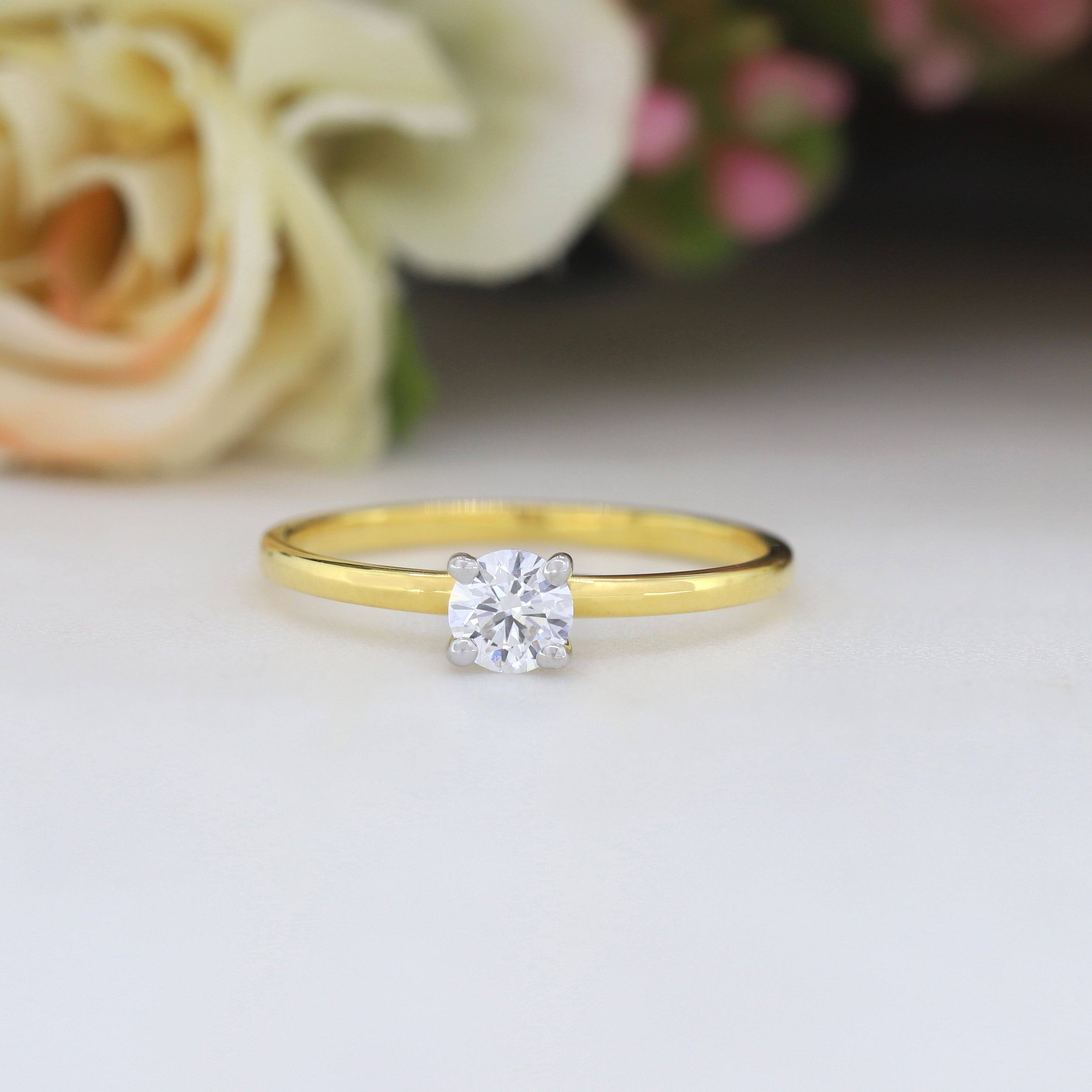 Hold Forever Close- Yellow Gold Ring with Round White Diamond