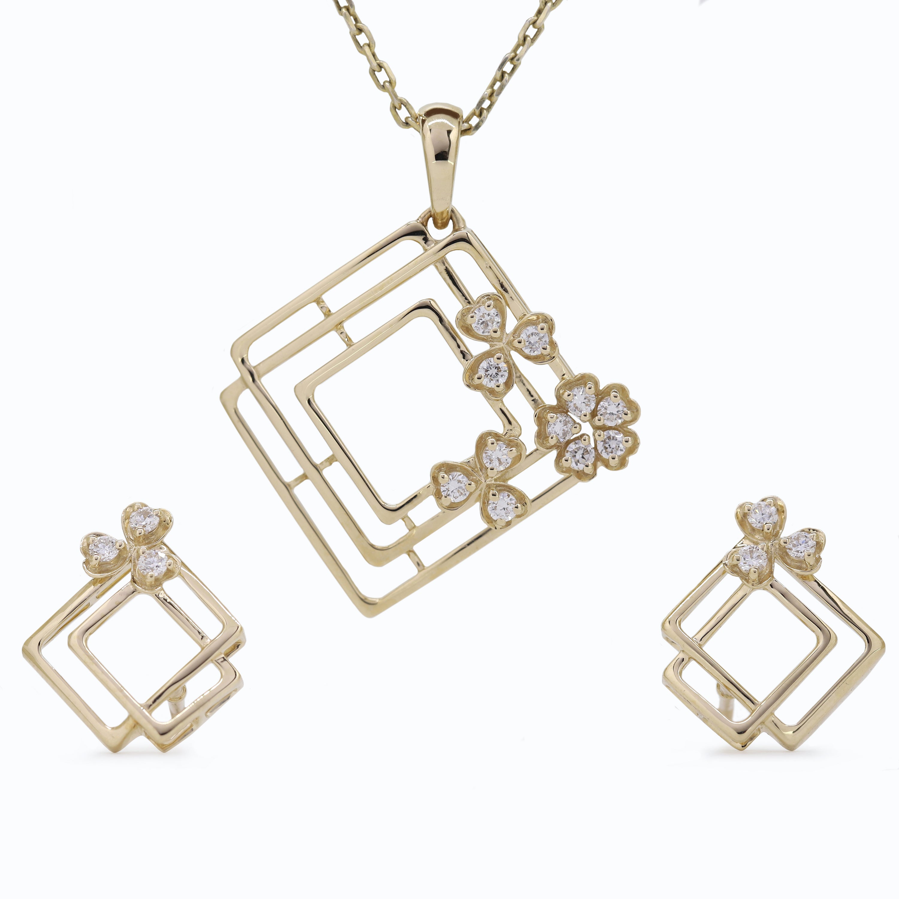 Geometric Floral Fusion – Yellow Gold Diamond Jewelry Set