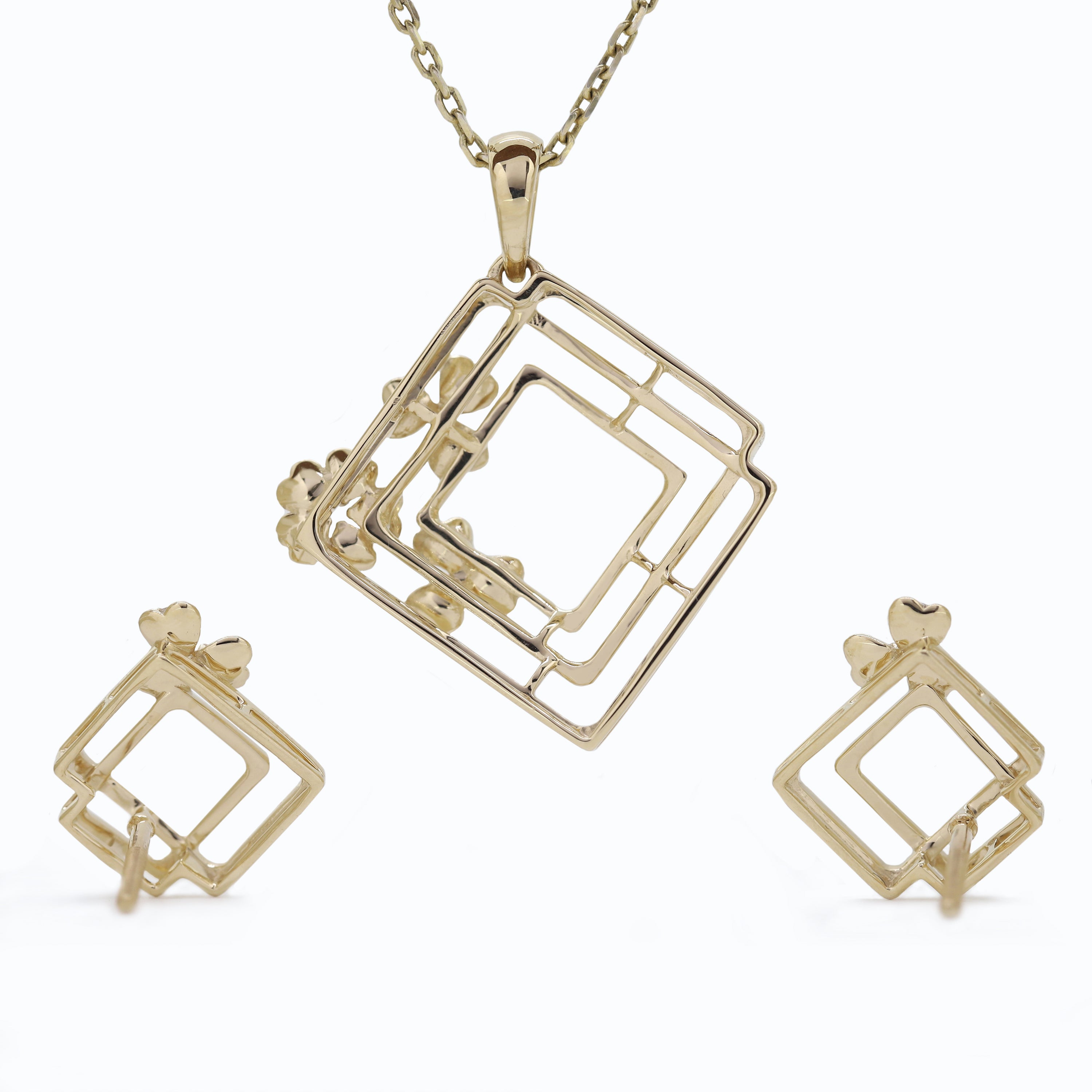 Geometric Floral Fusion – Yellow Gold Diamond Jewelry Set