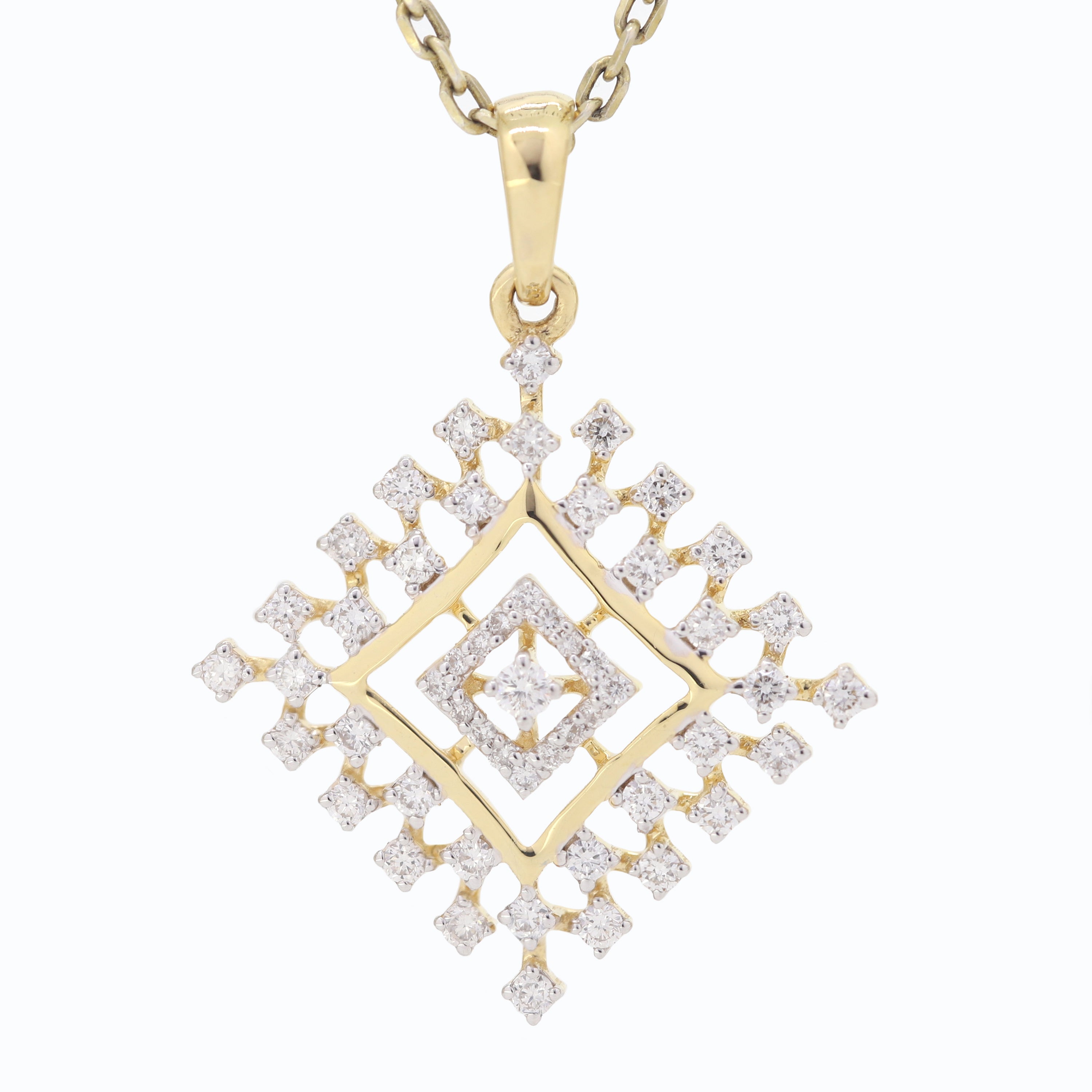 Golden Bloom Round Diamond Pendant with Earrings Set