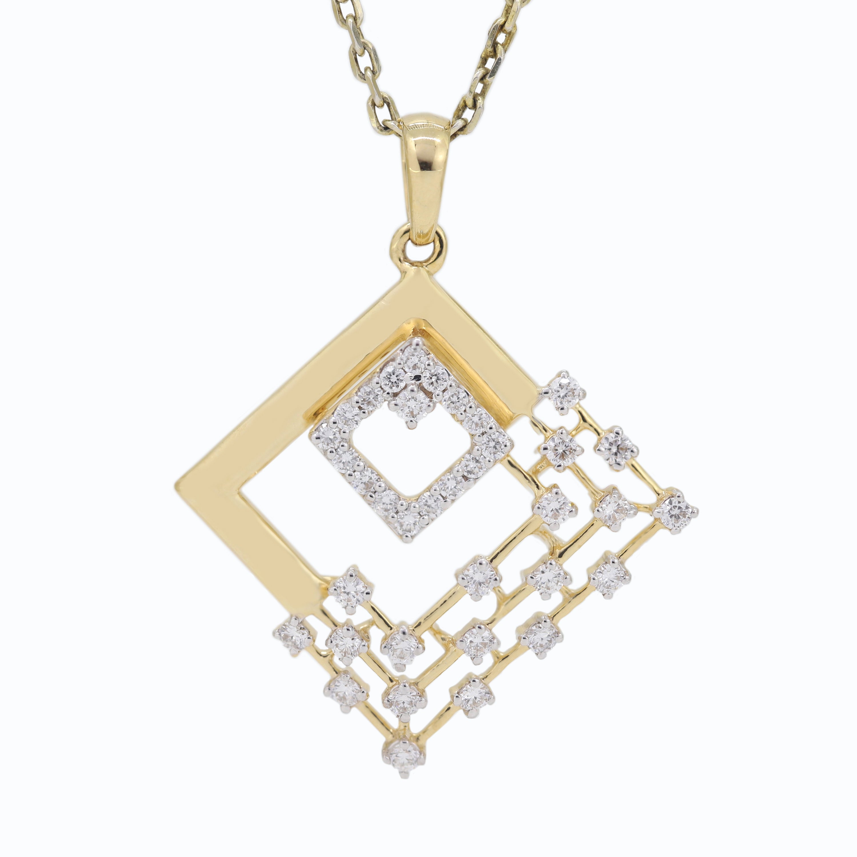 Geometric Floral Fusion – Yellow Gold Round Diamond Jewelry Set