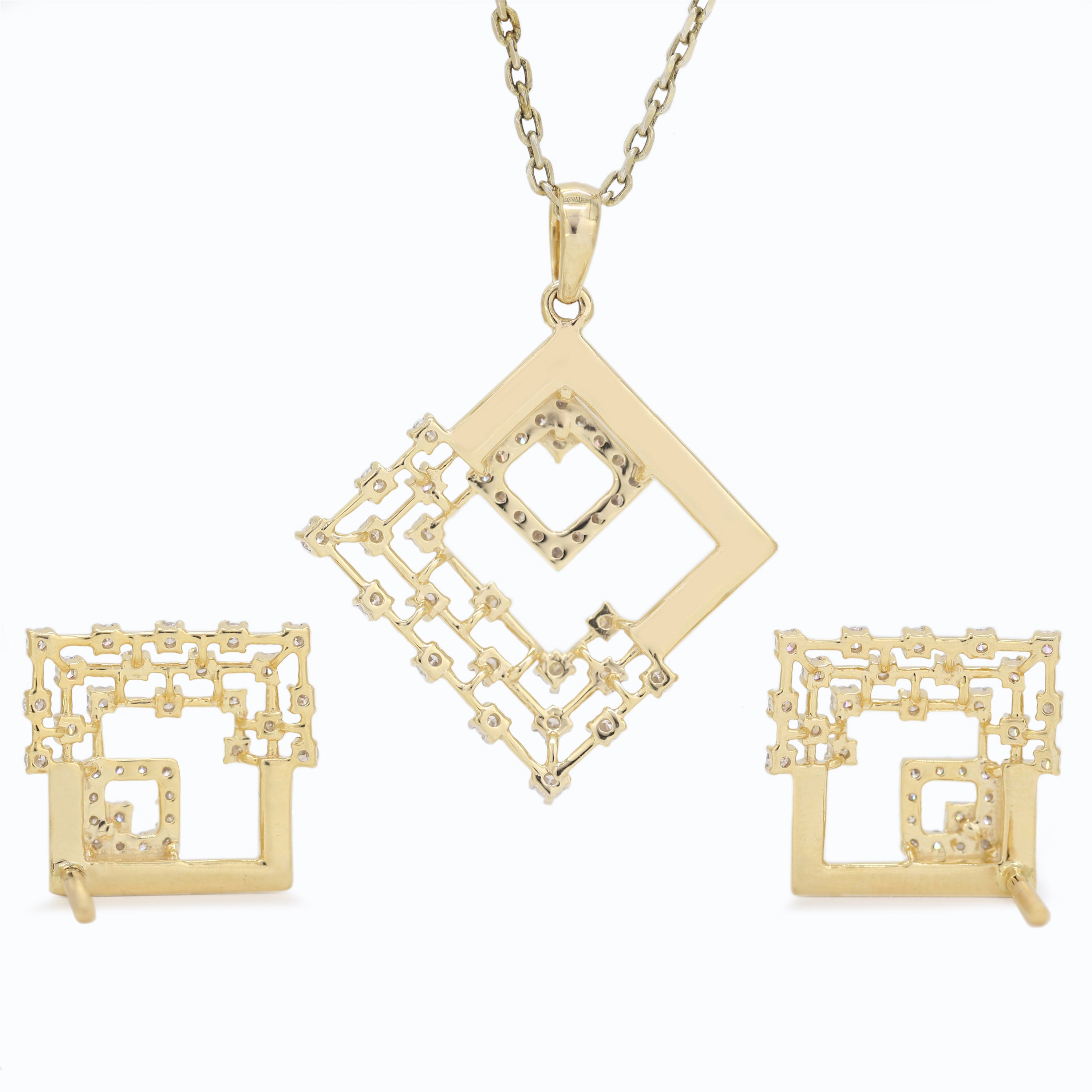 Geometric Floral Fusion – Yellow Gold Round Diamond Jewelry Set