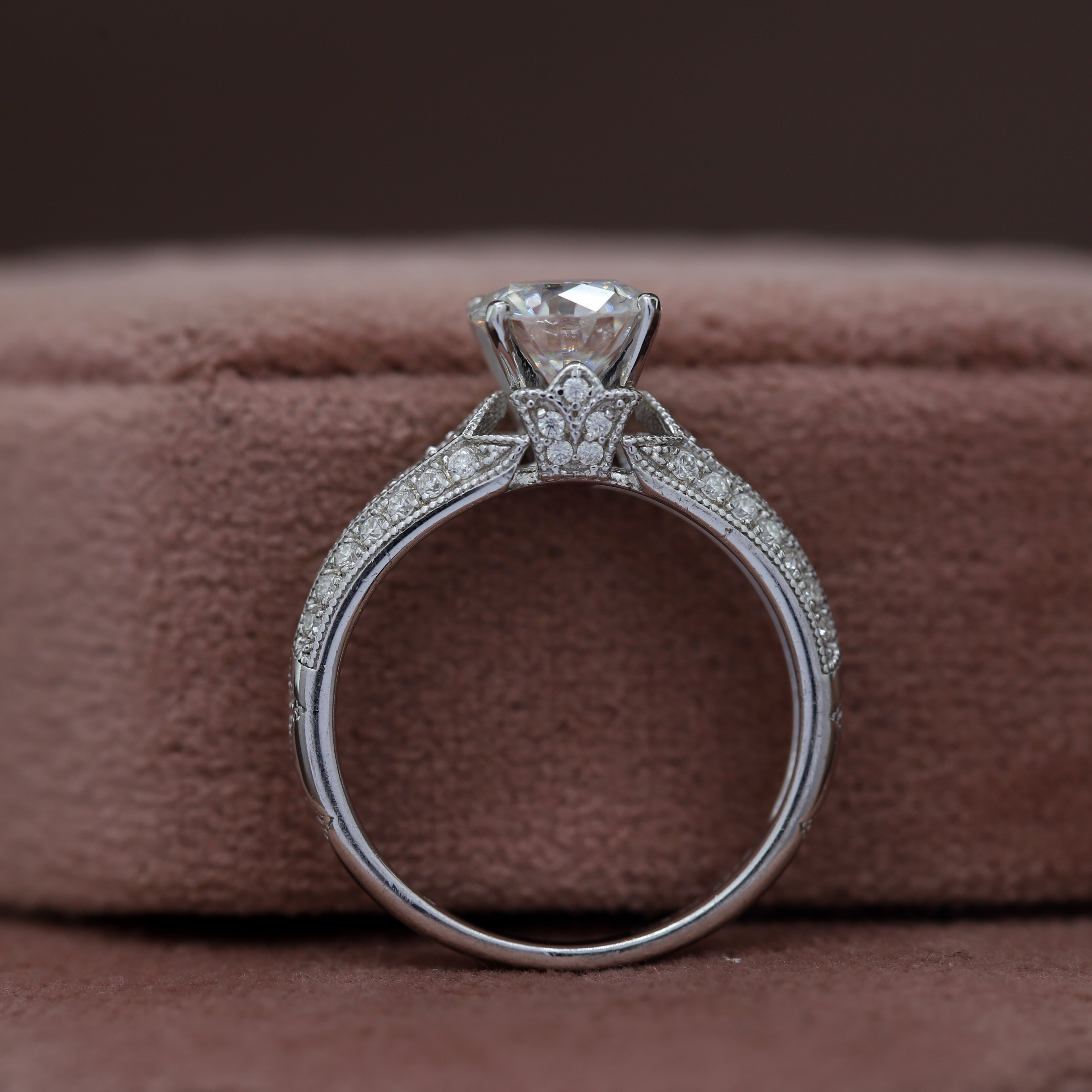 A Love Set in Stone – Custom Round White Diamond Ring With Band
