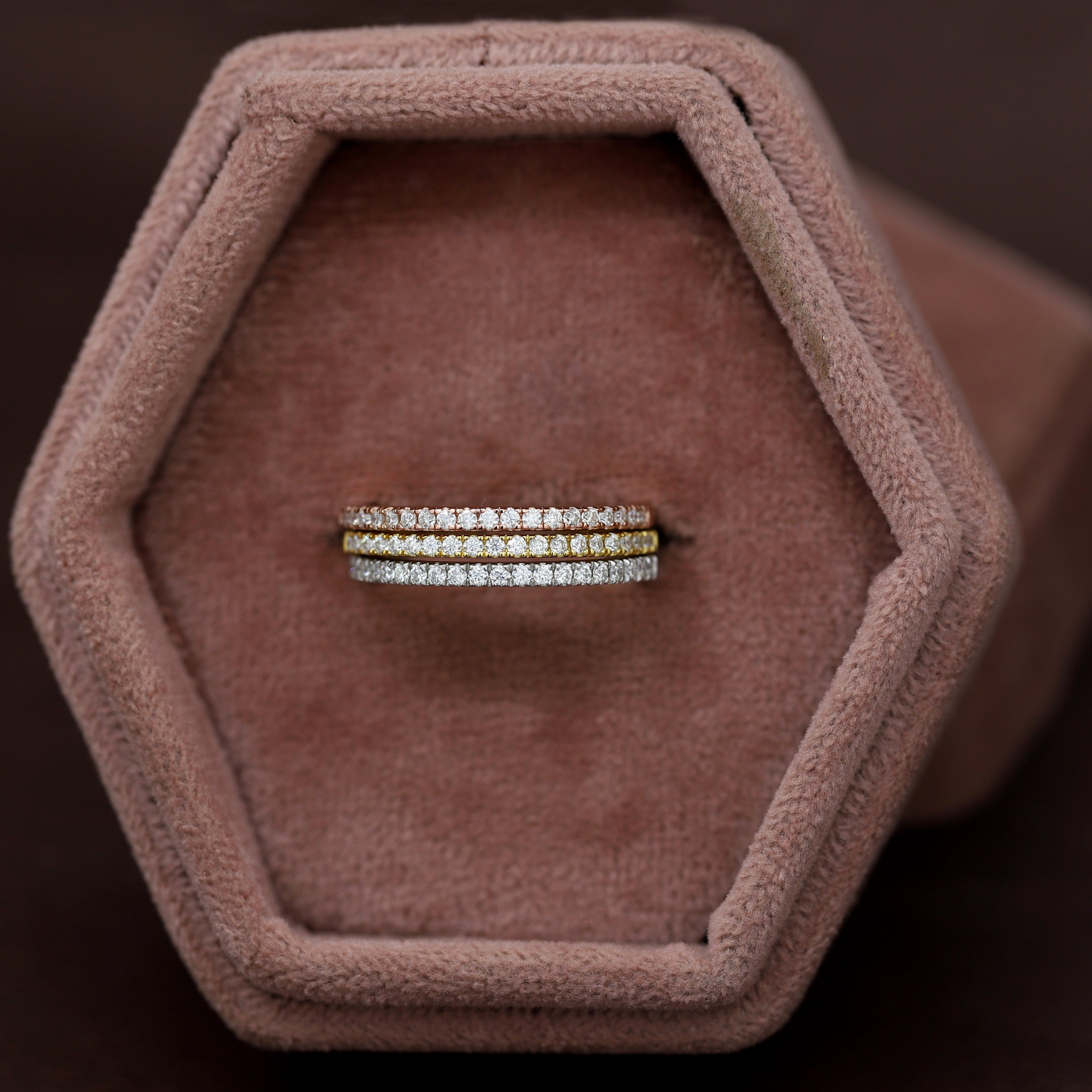 Pure Glow- White,Rose and Yellow Gold Band with Round Diamond