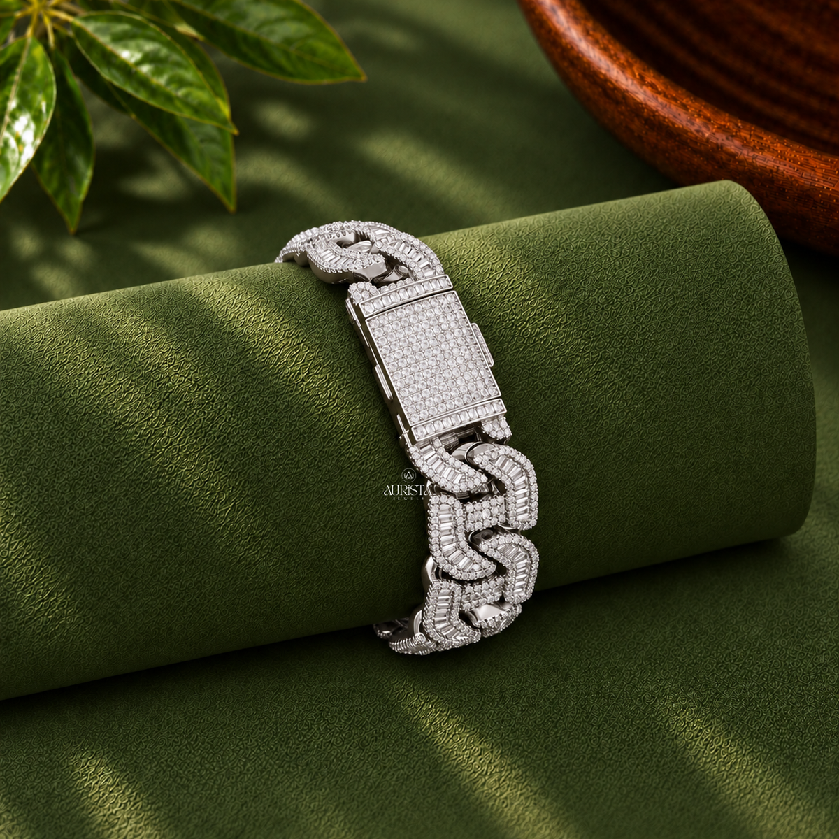 Iced Out Baguette Link Bracelet Moissanite in Diamond Hip Hop Fine Jewelry
