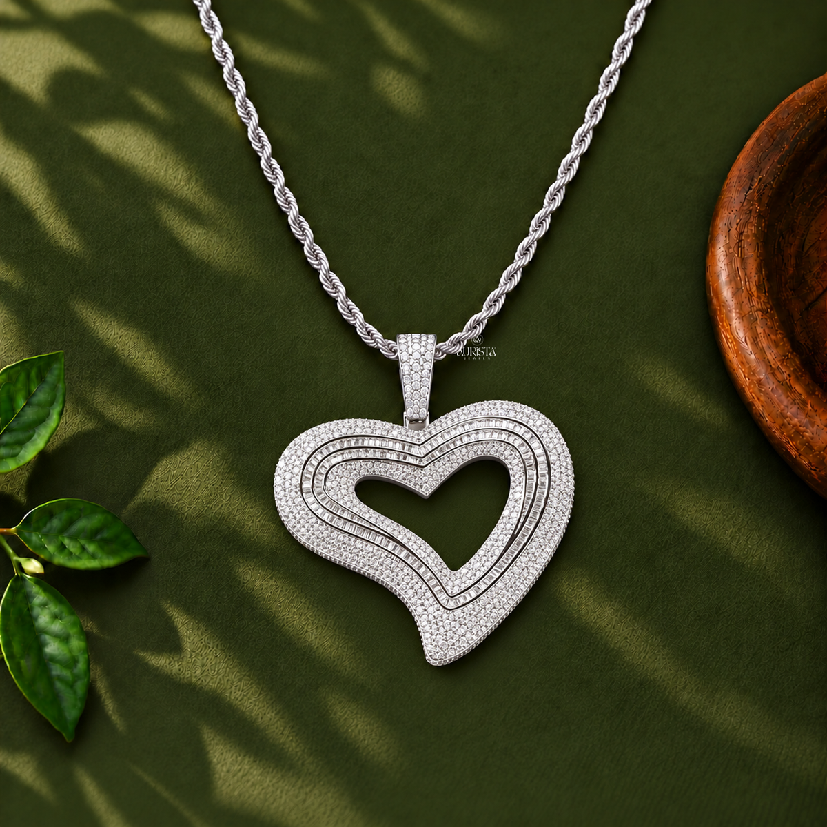 Open Heart Pendant Moissanite in Diamond Silver Hip Hop Fine Jewelry Charm