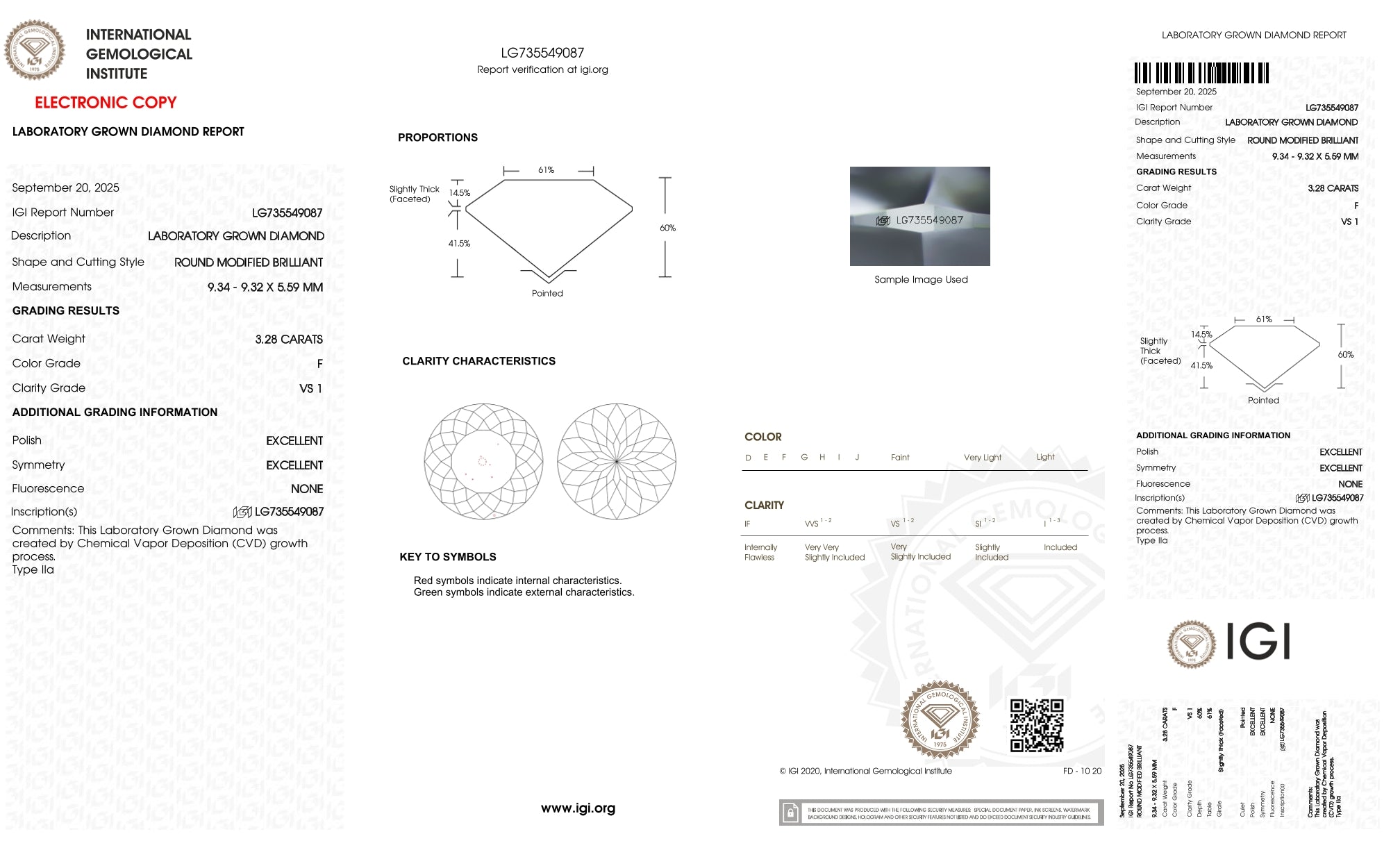 IGI Certified 3.28 CT Round Shape Lab Diamond for Jewelry