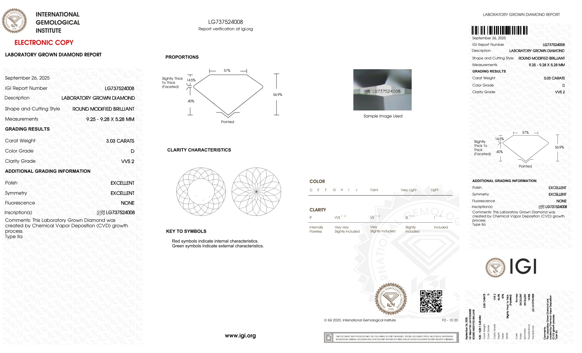 IGI Certified 3.03 CT Round Shape Lab Diamond for Jewelry