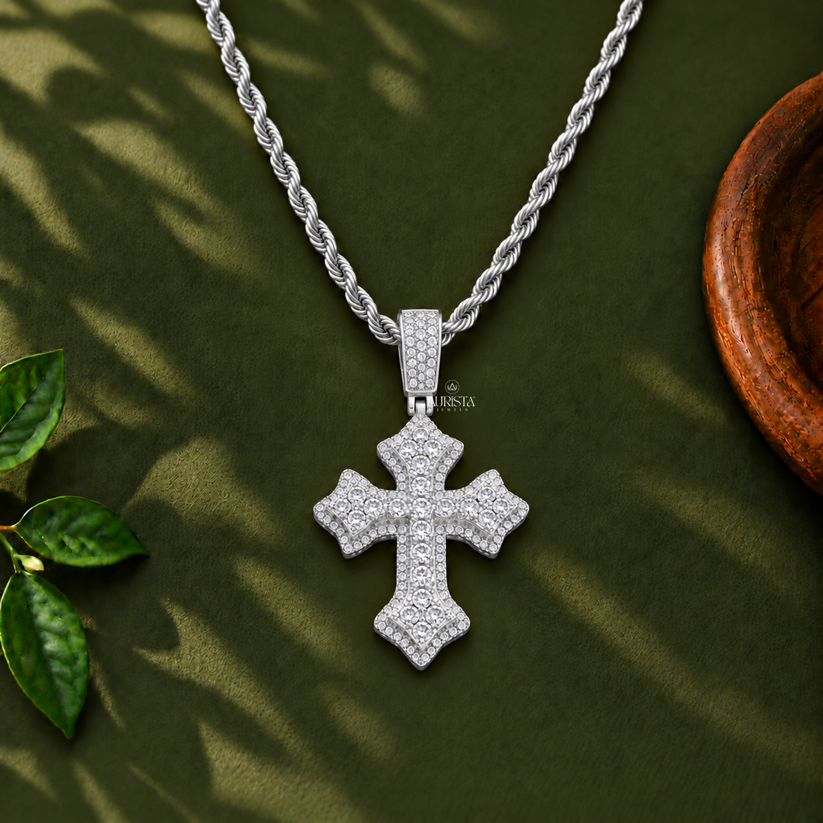 Ornate Vintage Cross Charm Moissanite in Diamond Luxury Hip Hop Pendant