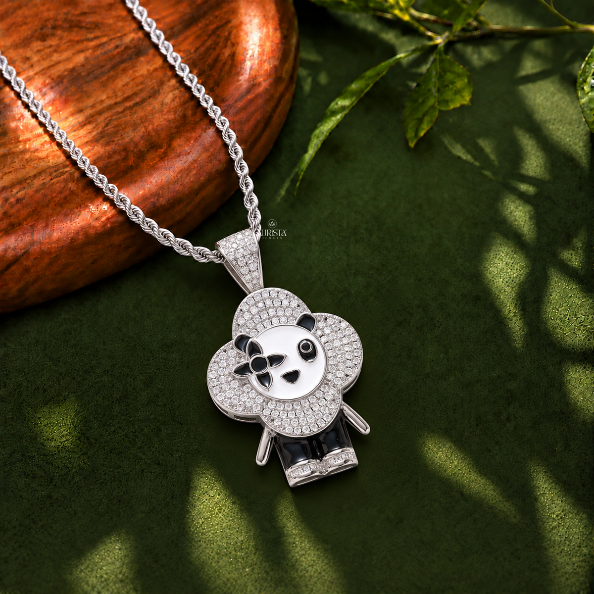 Flower Character Panda Pendant Moissanite in Diamond Silver Hip Hop Fine Jewelry