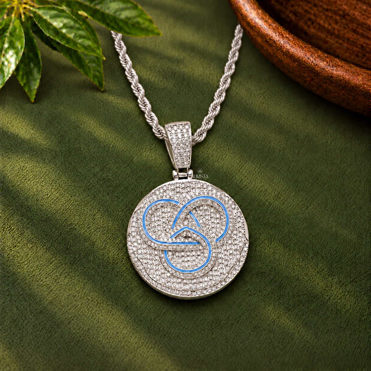 Blue Knot Medallion Pendant Moissanite in Diamond Silver Hip Hop Fine Jewelry