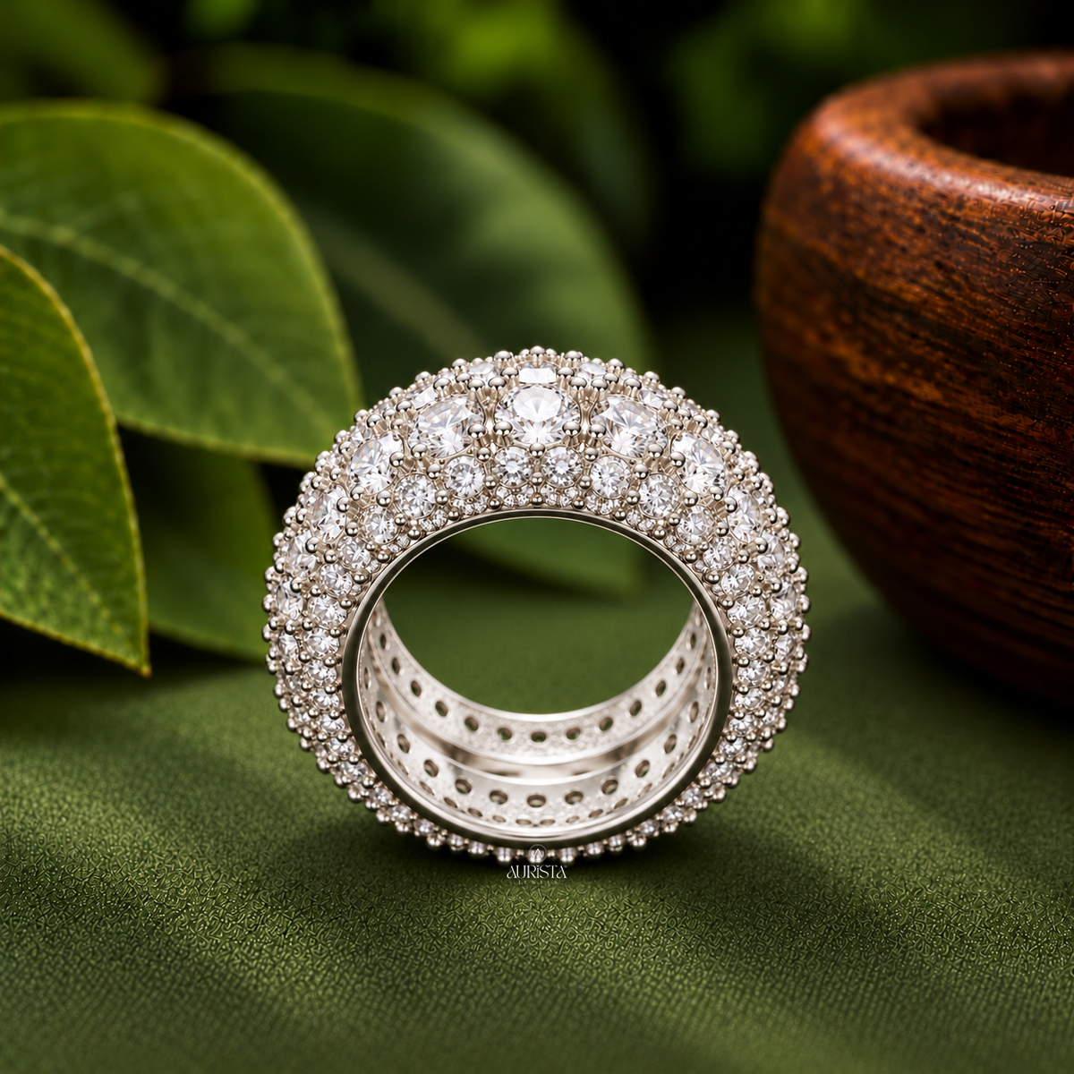 Wide Multi Tier Stone Band Ring Moissanite in Diamond Luxury Statement Jewelry