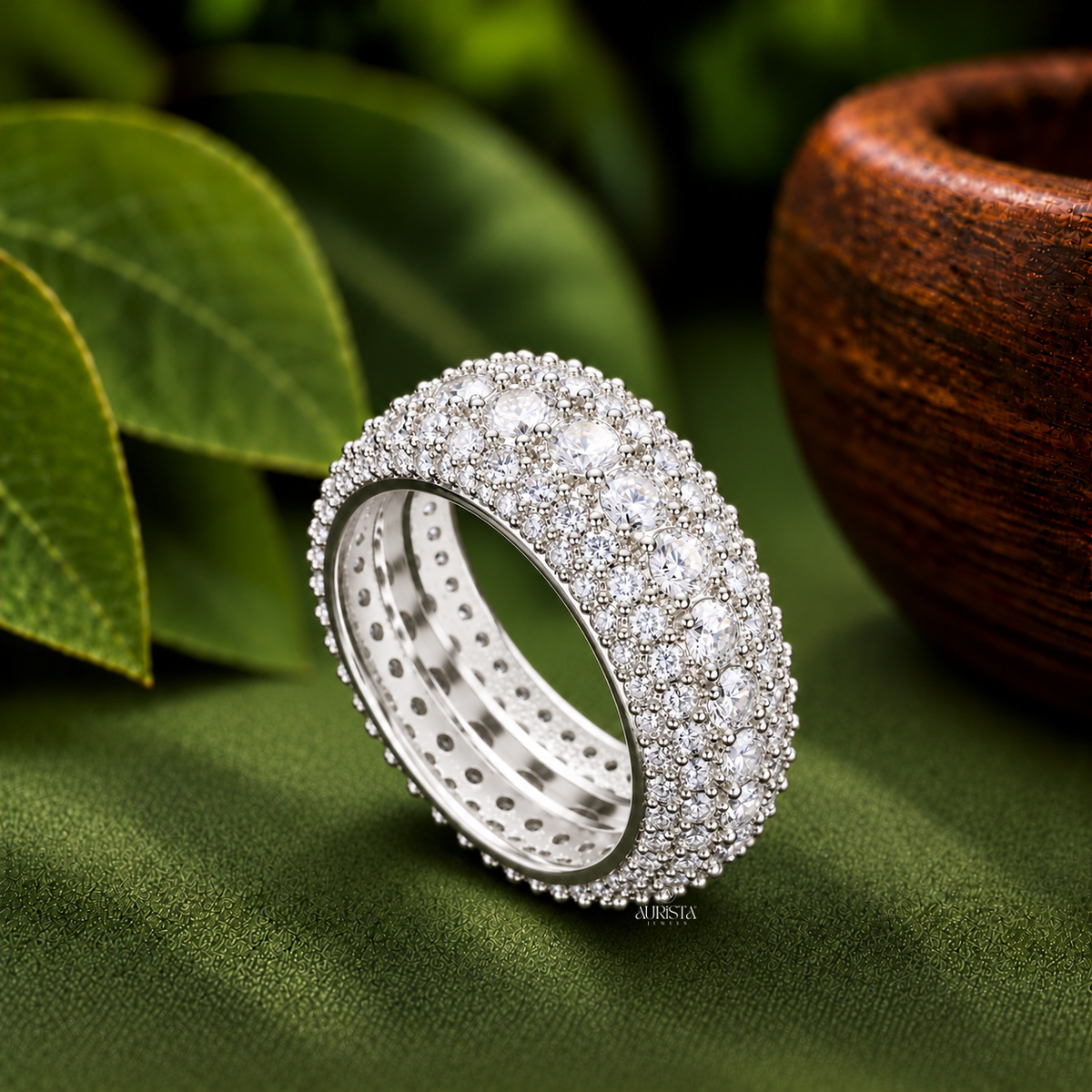 Wide Multi Tier Stone Band Ring Moissanite in Diamond Luxury Statement Jewelry