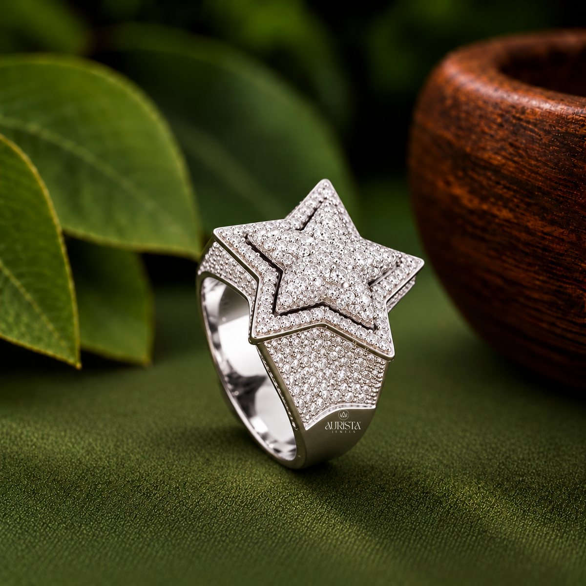 Bold Pavé Star Cluster Ring Moissanite in Diamond Luxury Cocktail Band