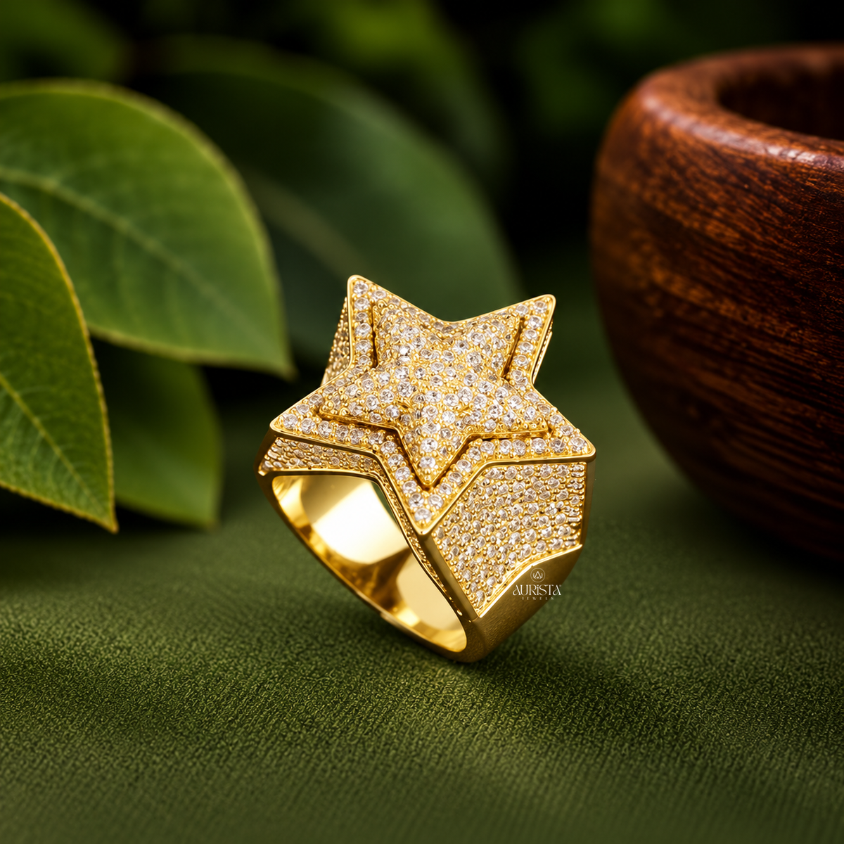 Bold Pavé Star Cluster Ring Moissanite in Diamond Luxury Cocktail Band