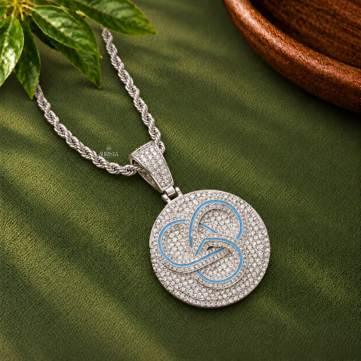 Blue Knot Medallion Pendant Moissanite in Diamond Silver Hip Hop Fine Jewelry