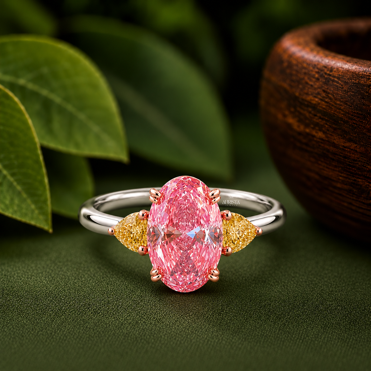 Pink Oval & Yellow Pear Lab Grown Diamond Three Stone Ring Fine Jewelry