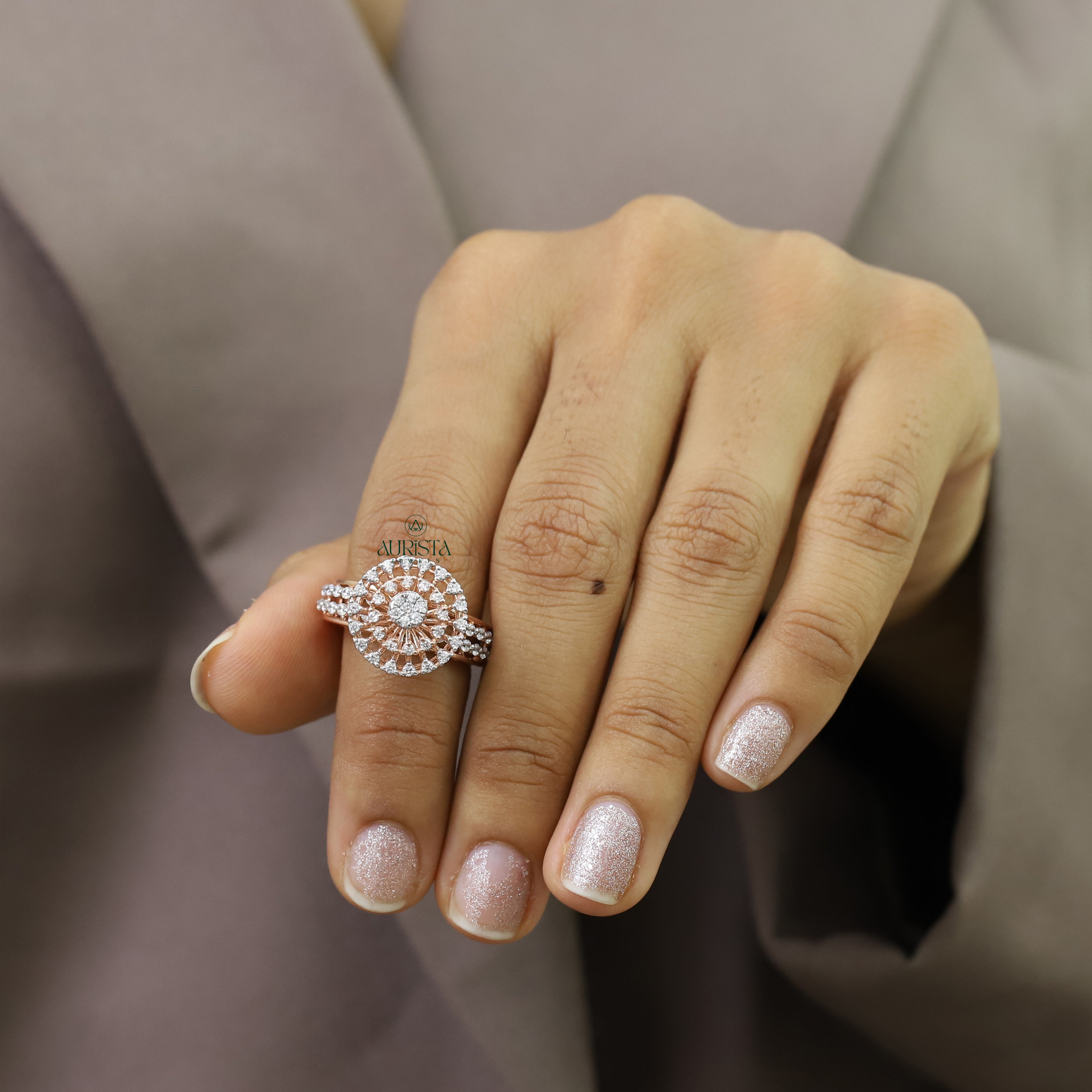 Round Cluster Moissanite Ring Rose Gold Halo Engagement Ring Luxury Statement Ring