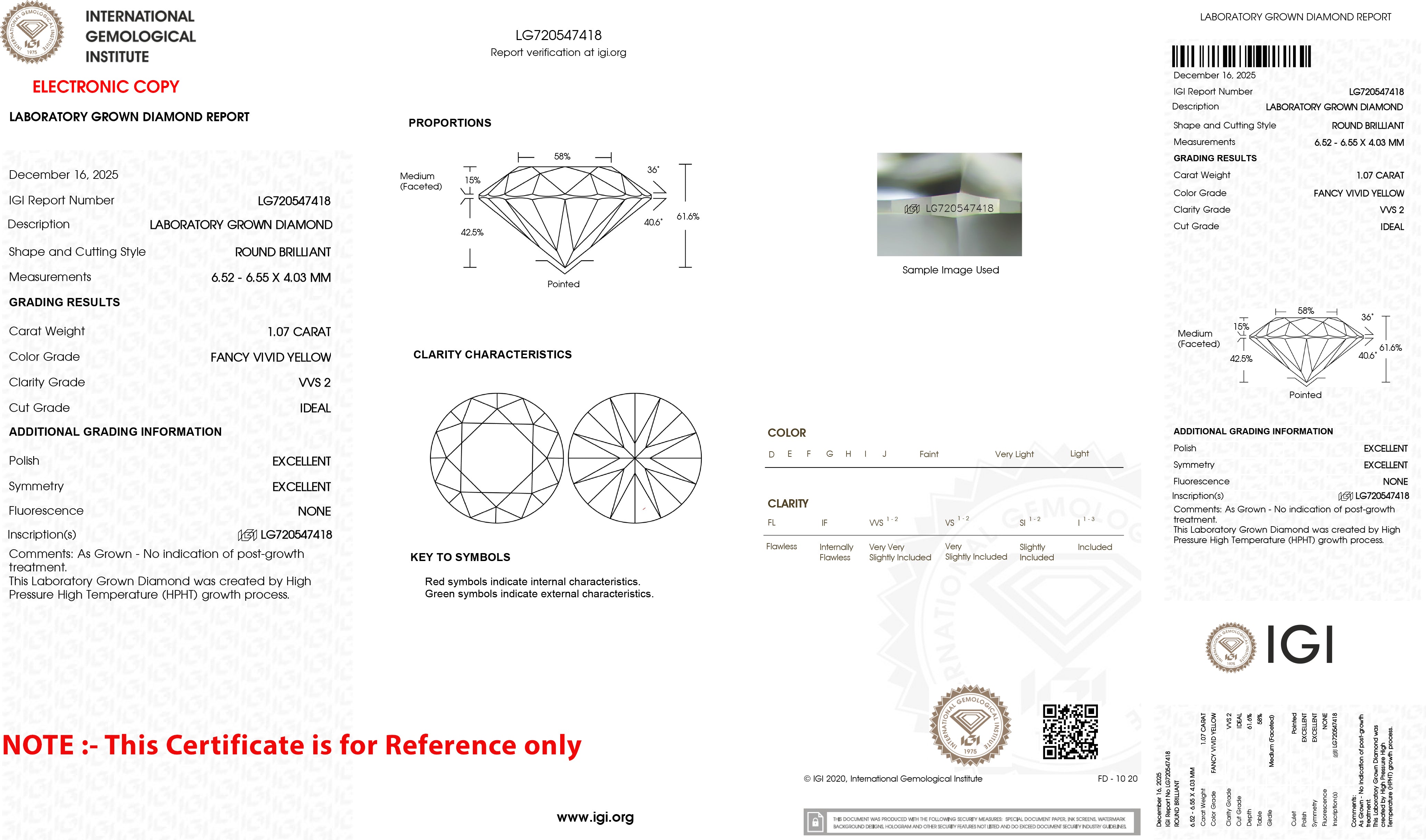 IGI Certified 1.00 CT Round Shape Lab Diamond for Jewelry