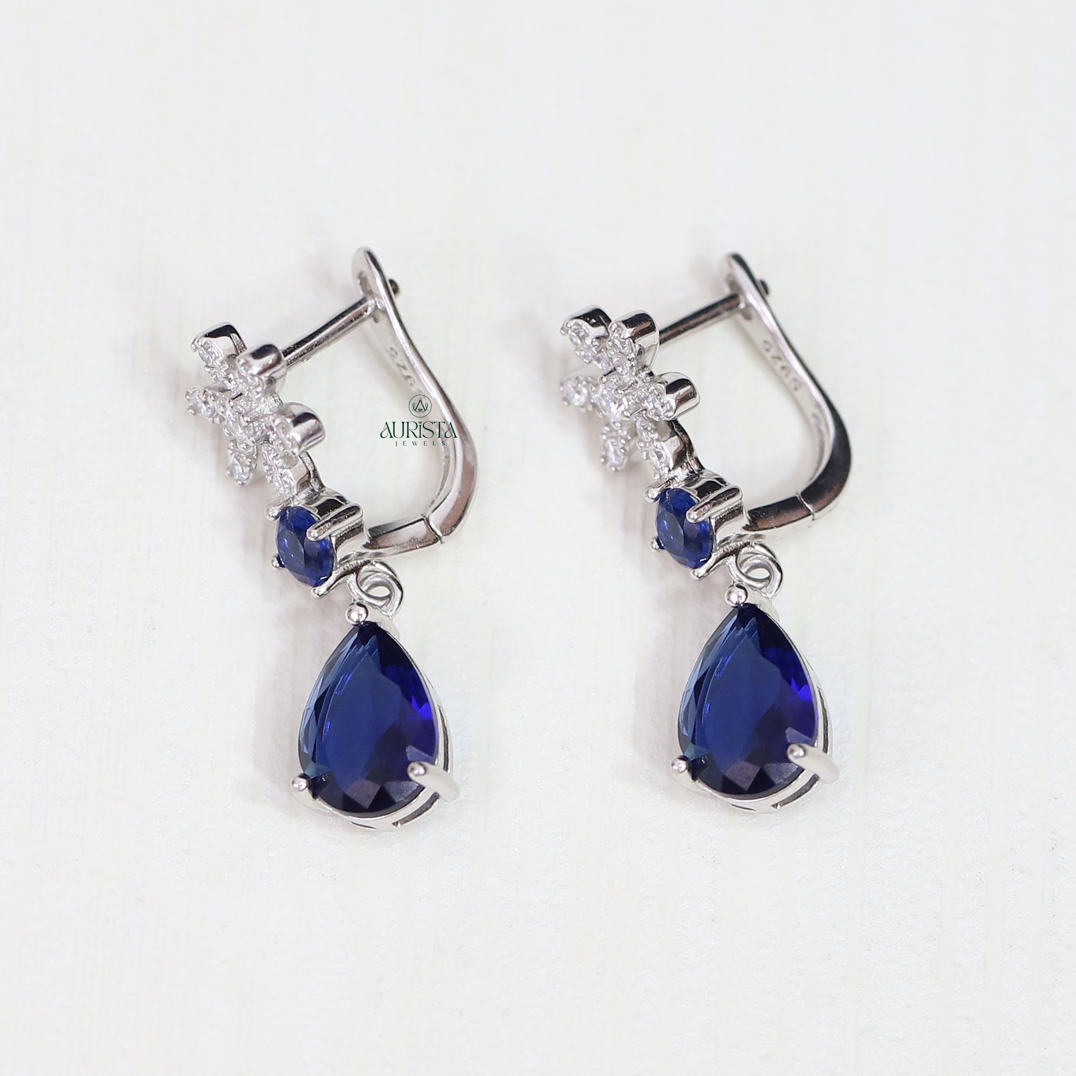 Blue Pear Cut Floral Necklace Moissanite Statement Jewelry Bridal Gift For Her