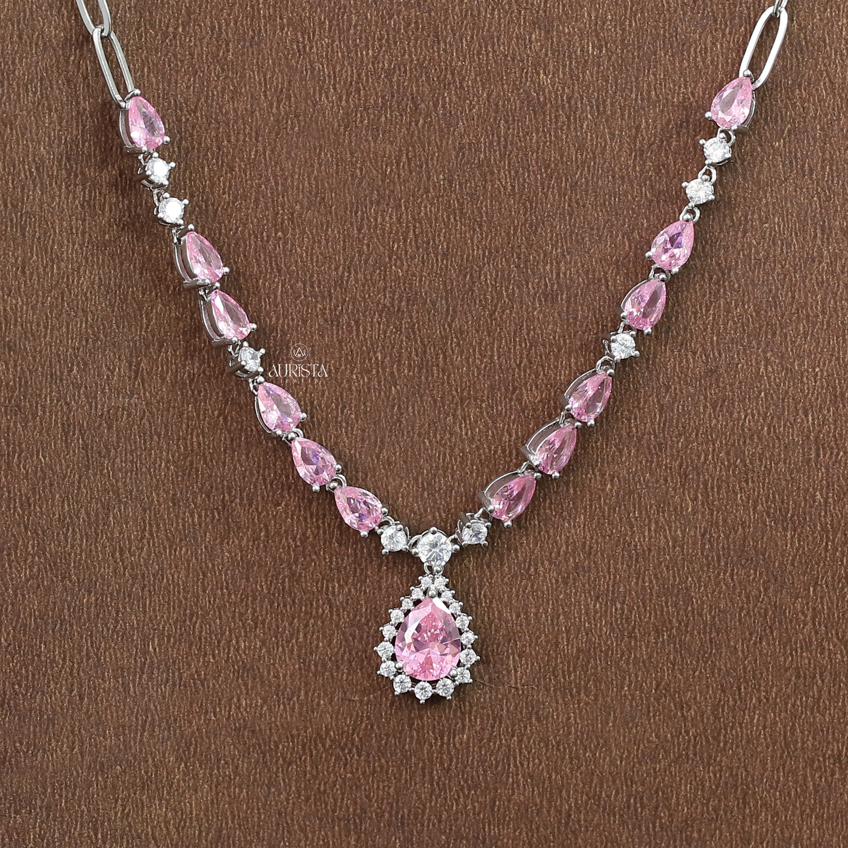 Unique Pink Pear Cut Drop Necklace Statement Moissanite Jewelry Elegant Gift For Her