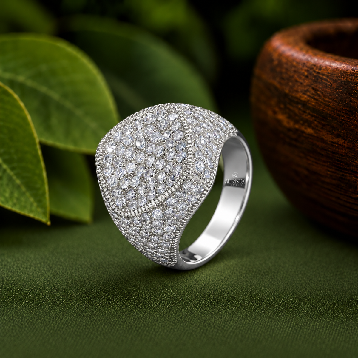 Wide Pavé Square Signet Ring Moissanite in Diamond Luxury Statement Band