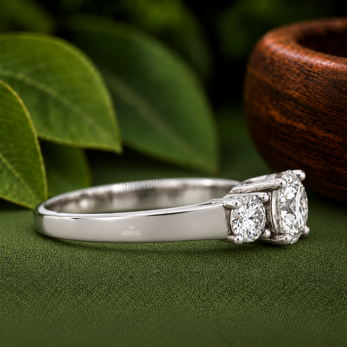 Round Cut Lab Grown Diamond Three Stone Ring, Past Present Future Engagement Ring