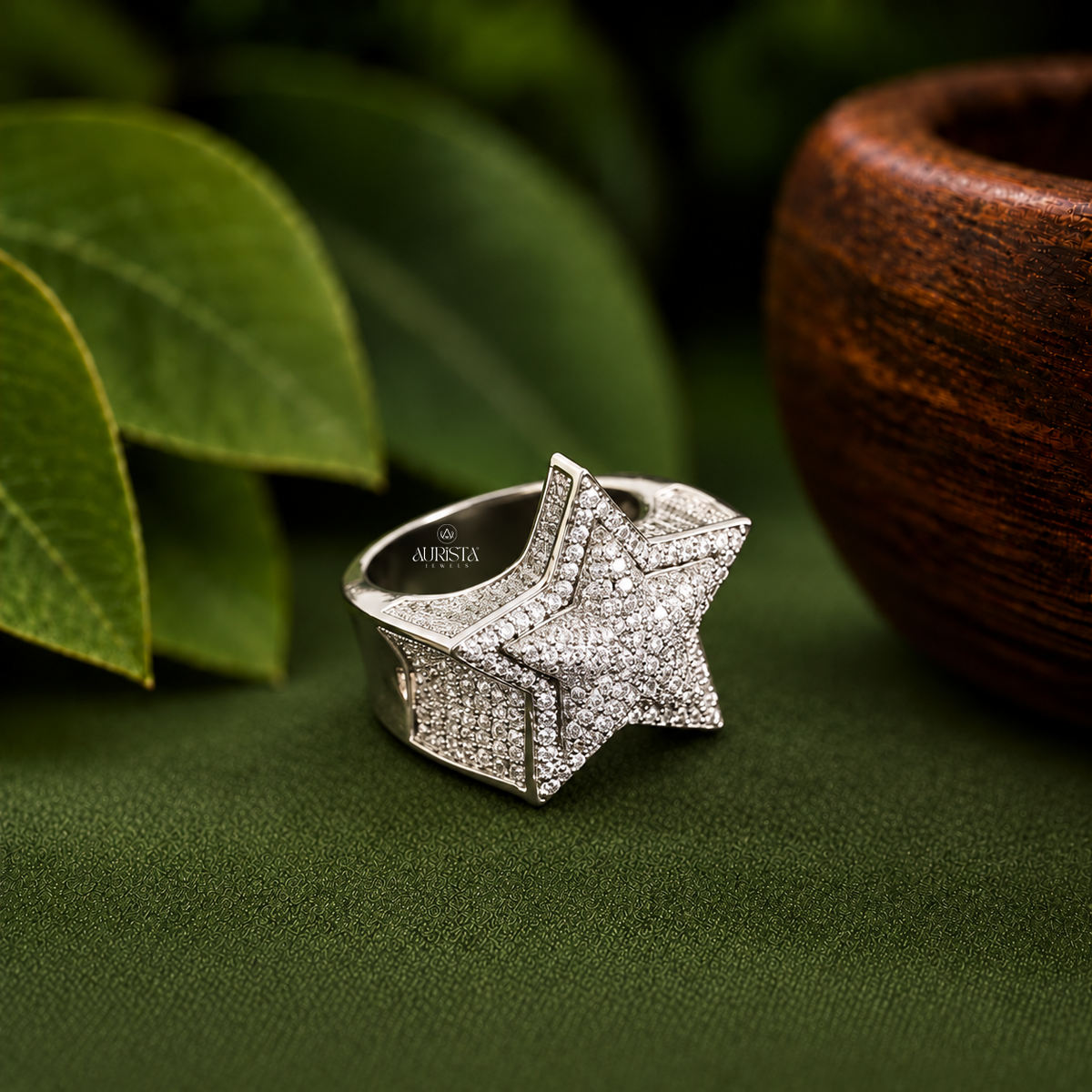 Bold Pavé Star Cluster Ring Moissanite in Diamond Luxury Cocktail Band