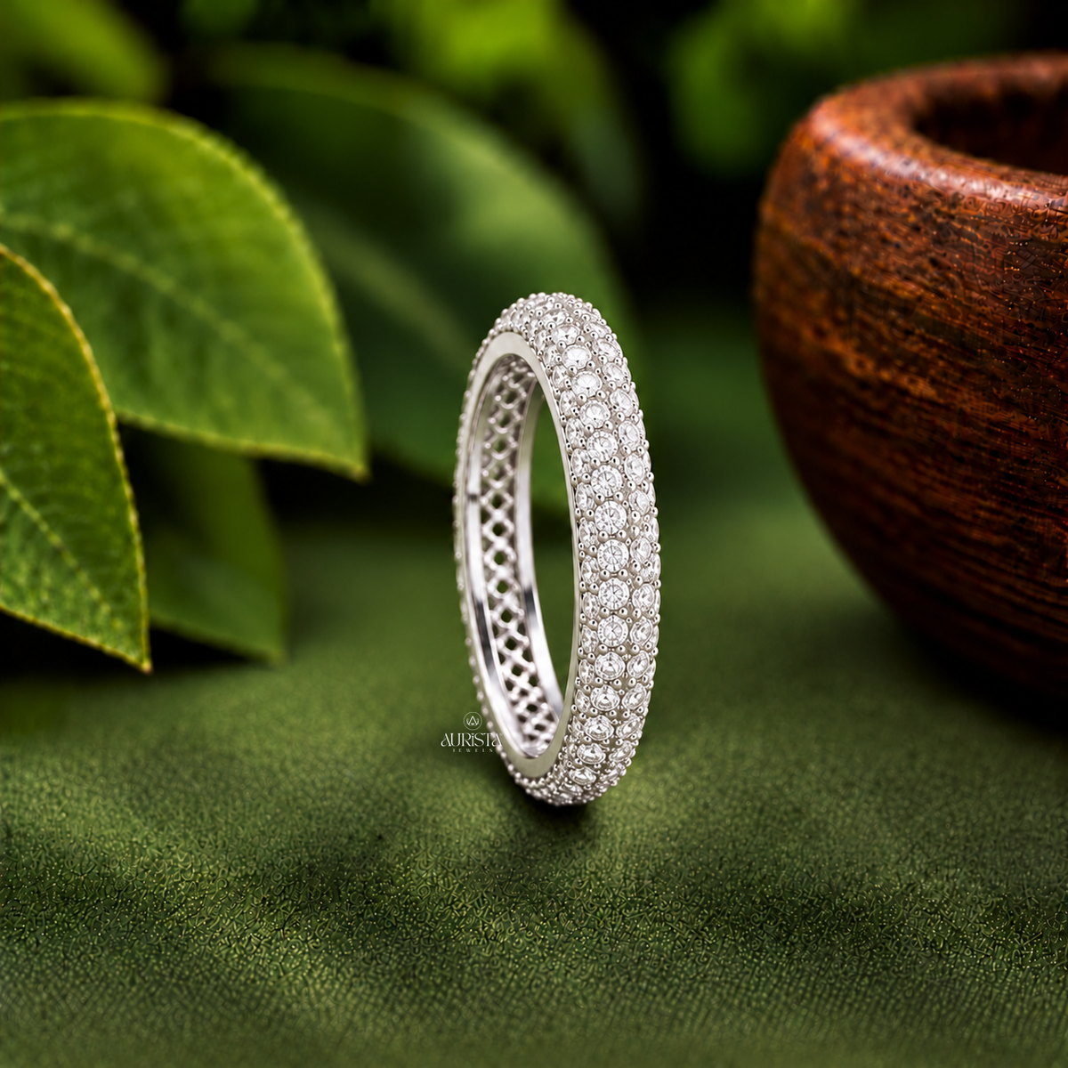 Three Row Eternity Band Ring Moissanite in Diamond Silver Fine Jewelry