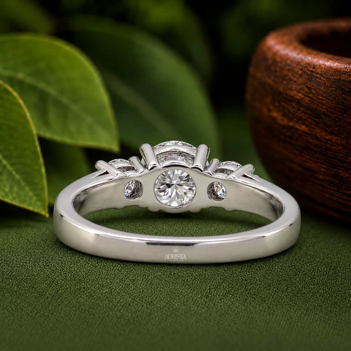 Round Cut Lab Grown Diamond Three Stone Ring, Past Present Future Engagement Ring