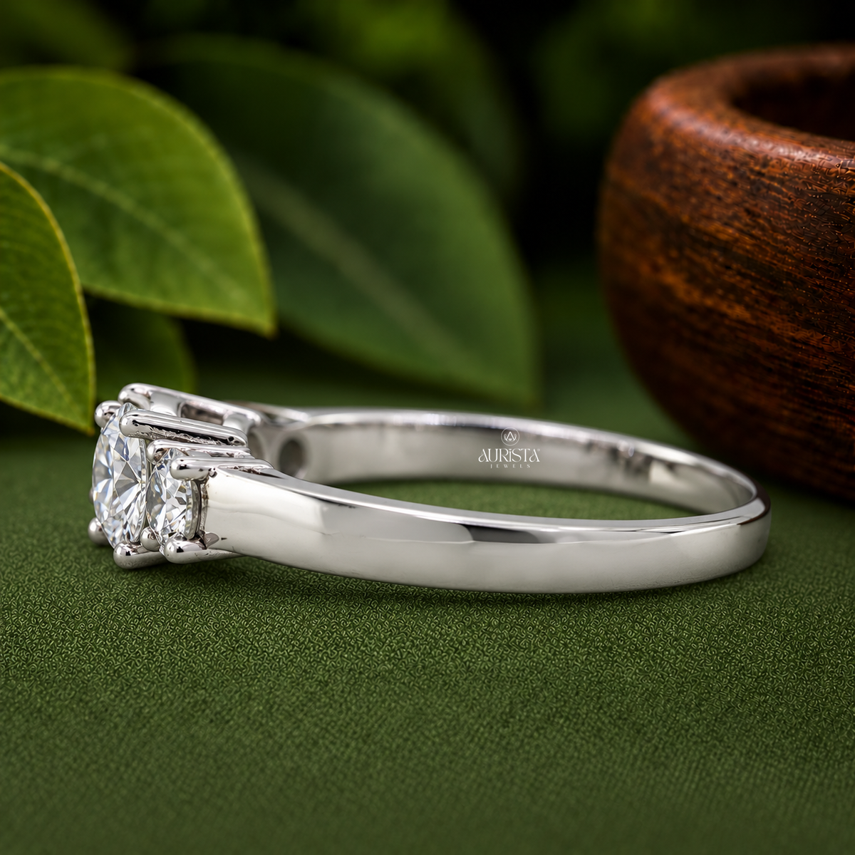Round Cut Lab Grown Diamond Three Stone Ring, Past Present Future Engagement Ring