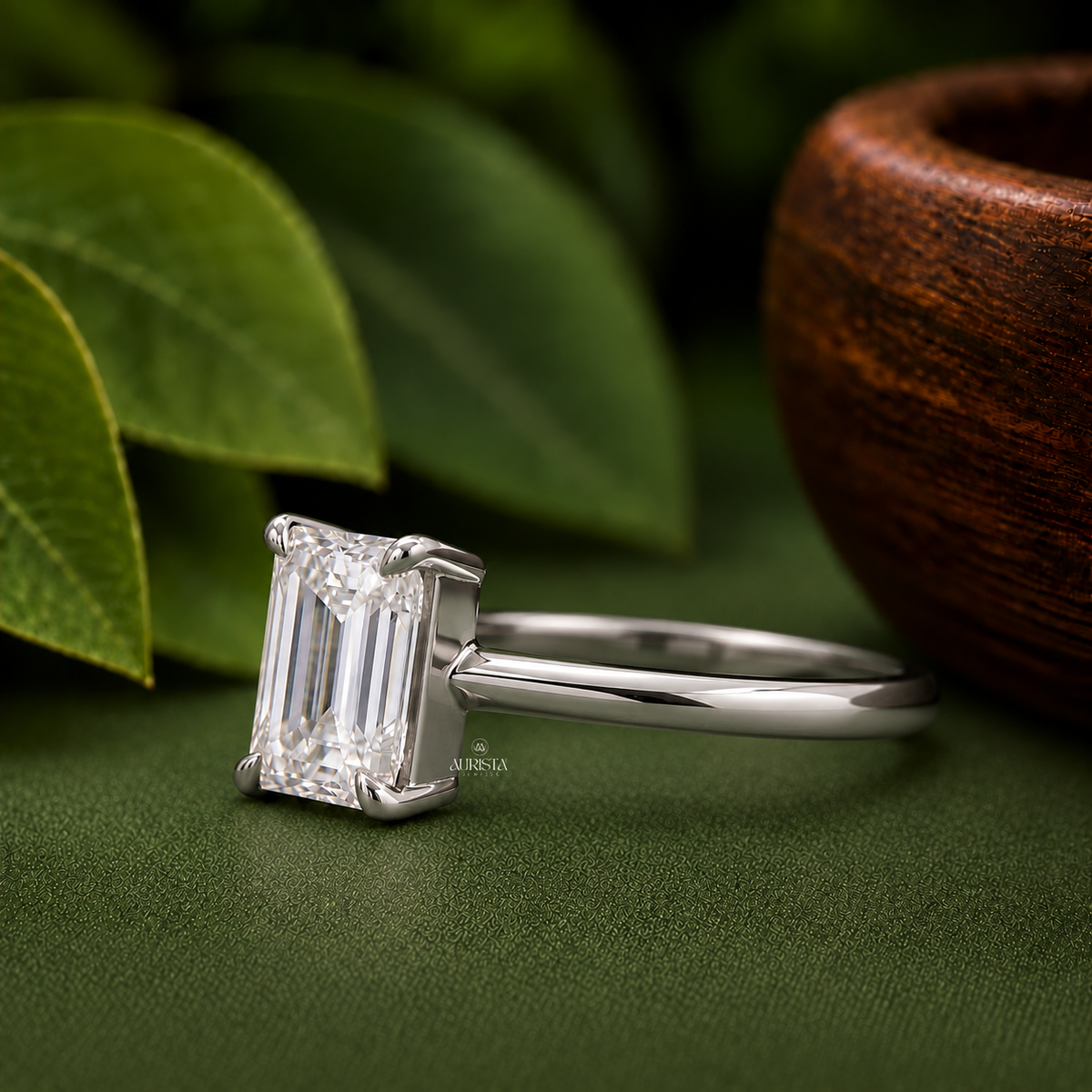 Emerald Cut Lab Grown Diamond Ring, Minimalist Engagement Wedding Ring Solitaire