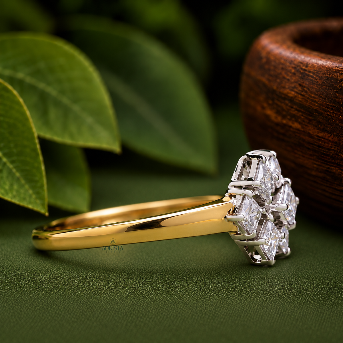 Princess Cut Lab Grown Diamond Cluster Ring, Unique Geometric Statement Wedding Band