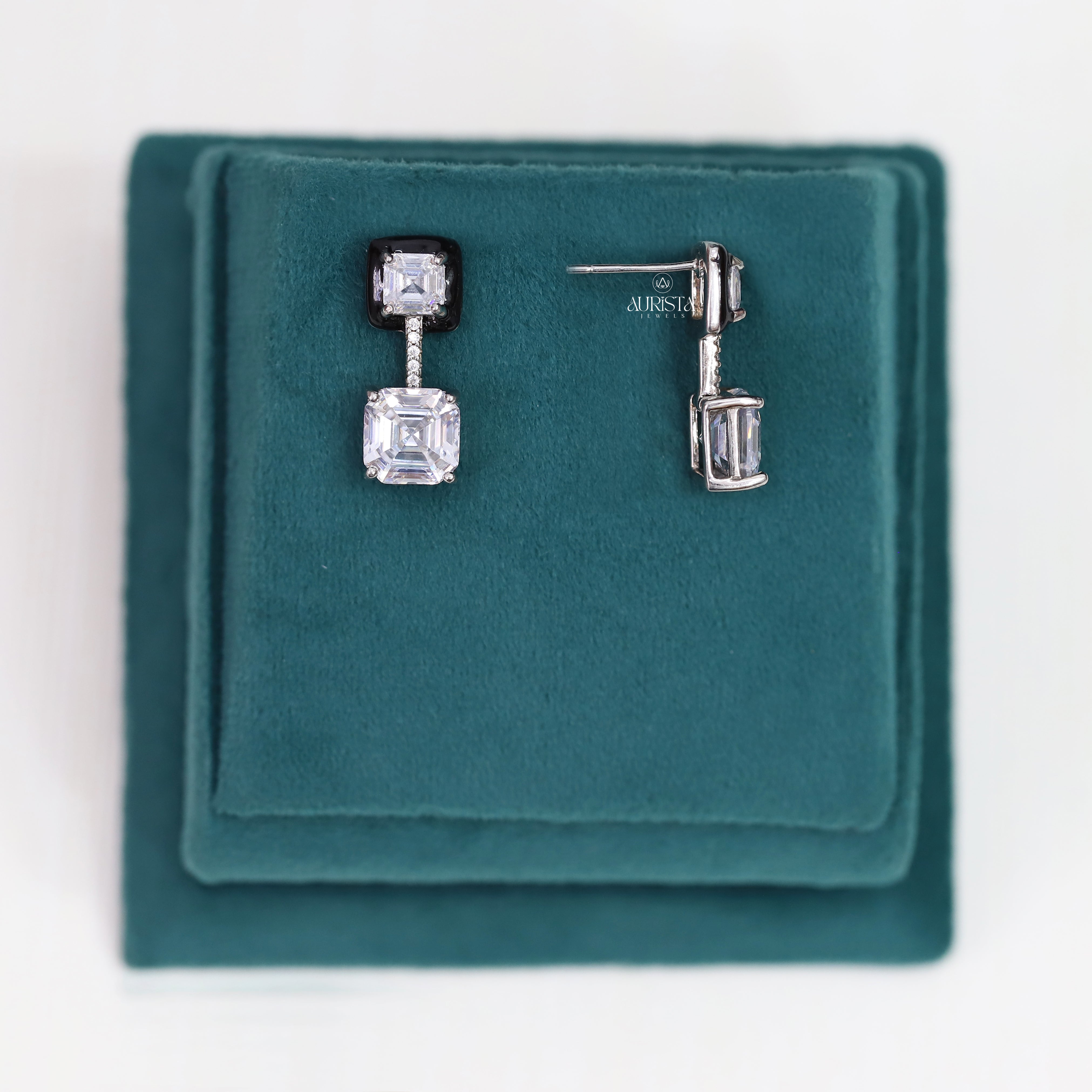 Moissanite Art Deco Drop Earrings, Asscher Cur Dangle Earrings, Gift for Her