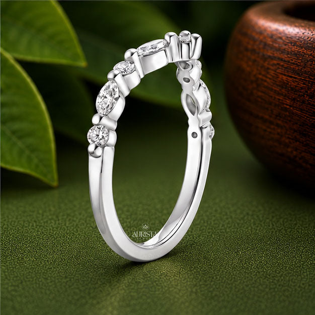 Marquise Shape Moissanite Diamond Ring Set, bridal-set With Round Side Stones